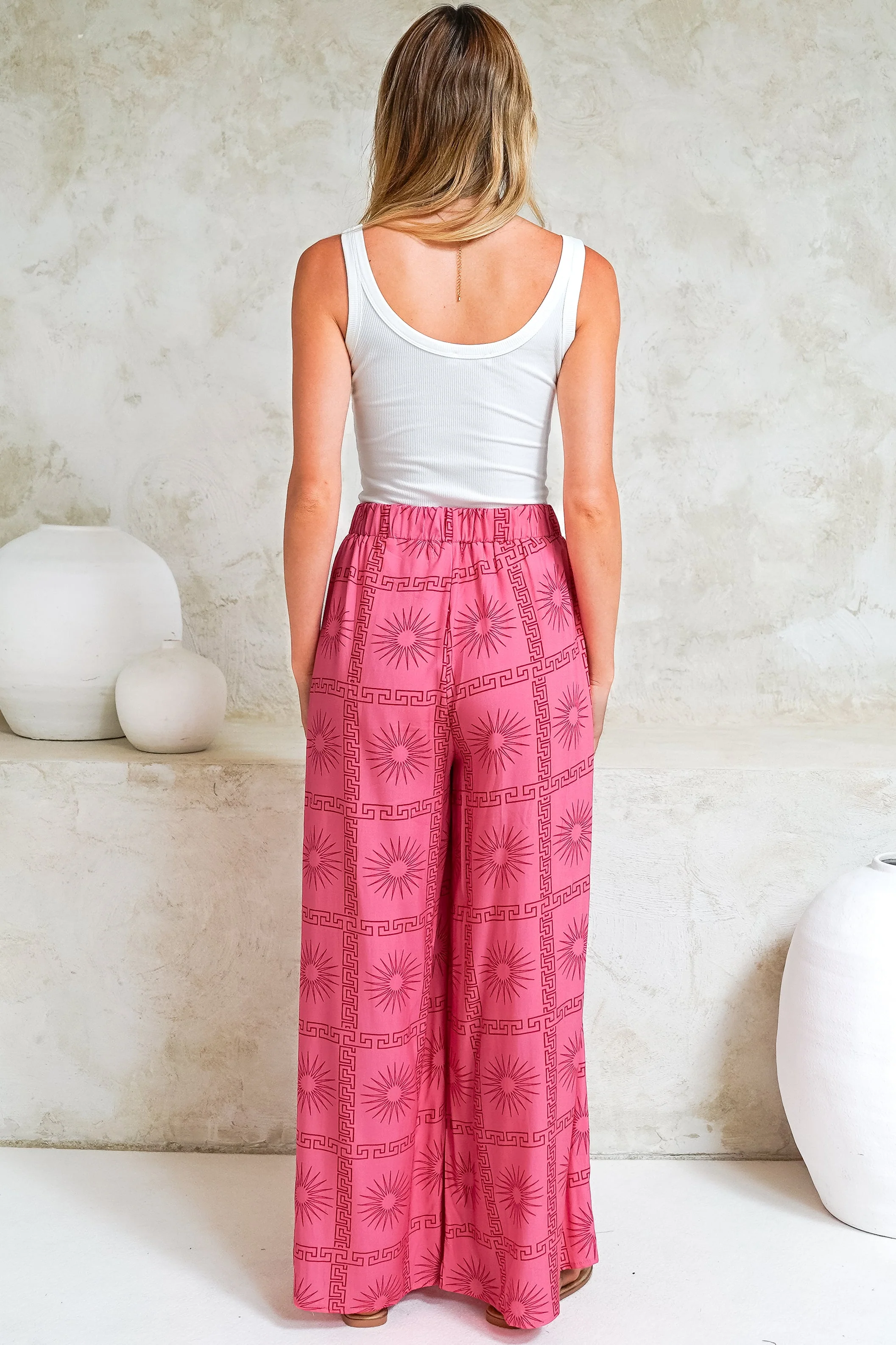 Channing Pants - High Waisted Wide-Leg Pants with Pockets in Astra Print Pink - Image 16