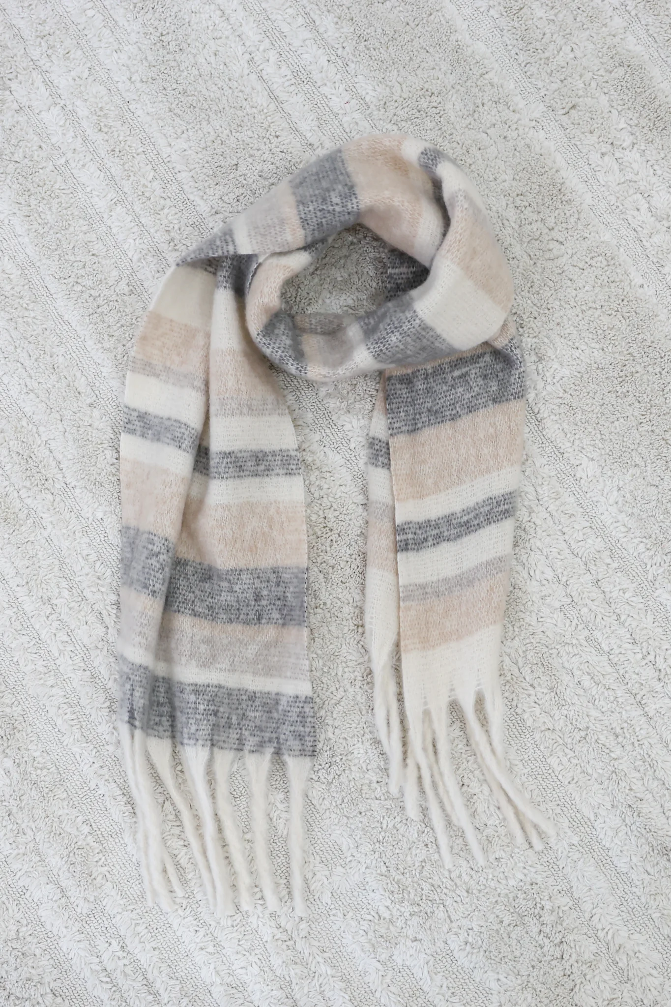 Chaplin Scarf - Soft Cozy Wrap Scarf Check Print in Beige - Image 3