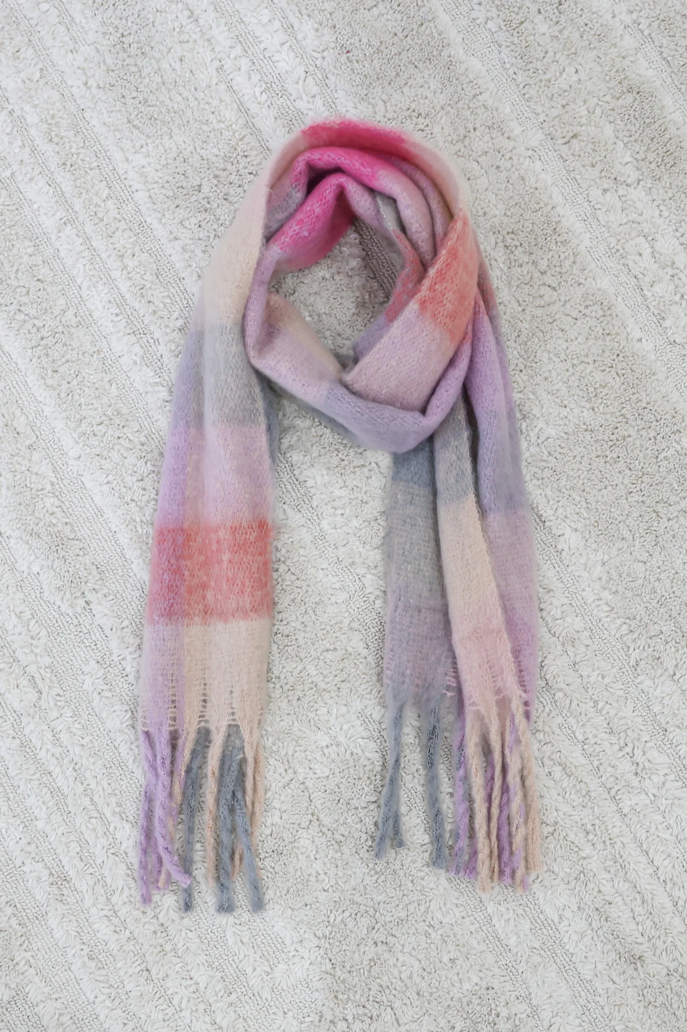 Chaplin Scarf - Soft Cozy Wrap Scarf Check Print in Pink Multi - Image 3