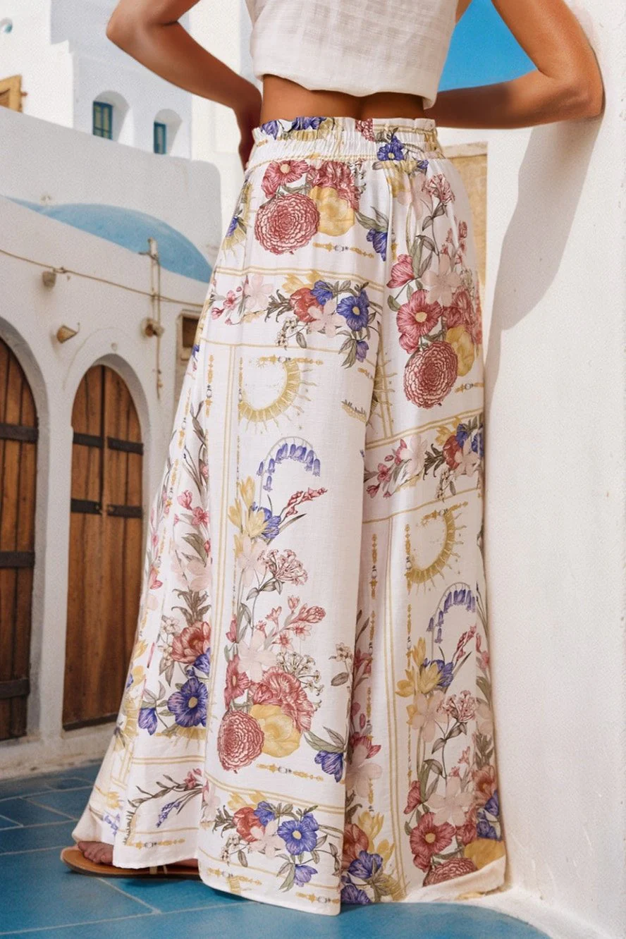 Charli Pants -  Paper Bag High Waisted Wide Leg Pants in Adelia Print - Image 4