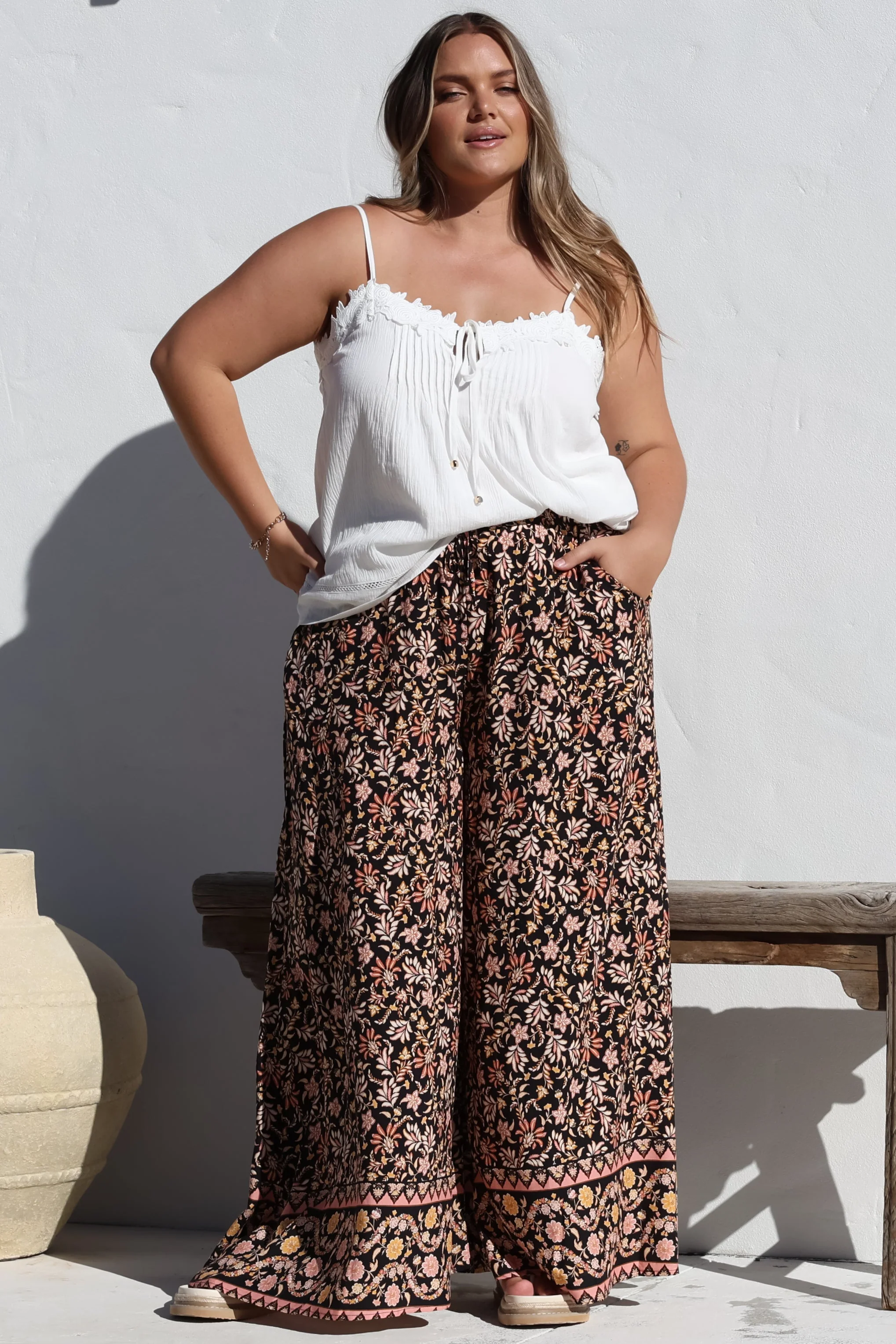 Charli Pants -  Paper Bag High Waisted Wide Leg Pants in Amirah Print - Image 2