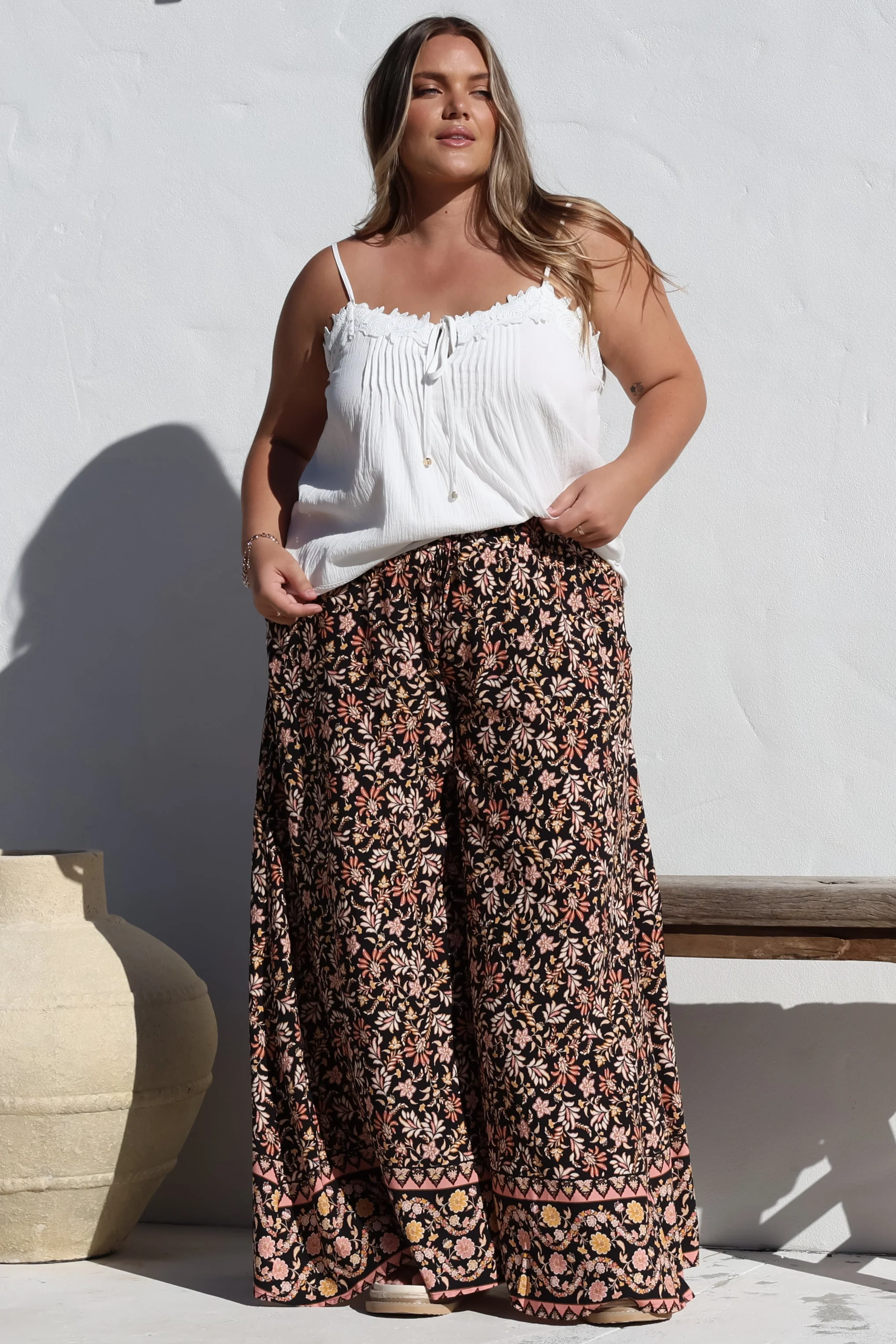 Charli Pants -  Paper Bag High Waisted Wide Leg Pants in Amirah Print - Image 8