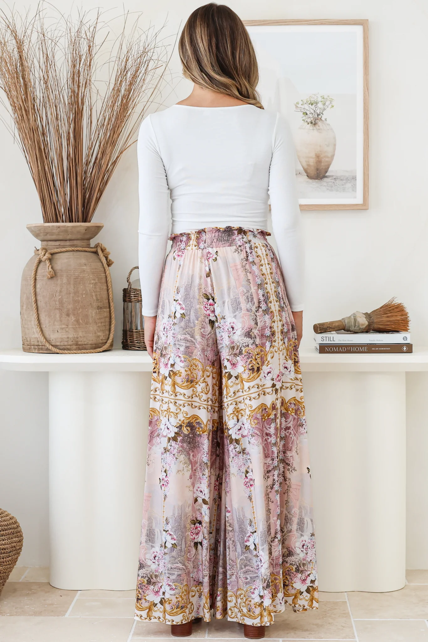 Charli Pants - Paper Bag High Waisted Wide Leg Pants in Baroque Print - Image 8