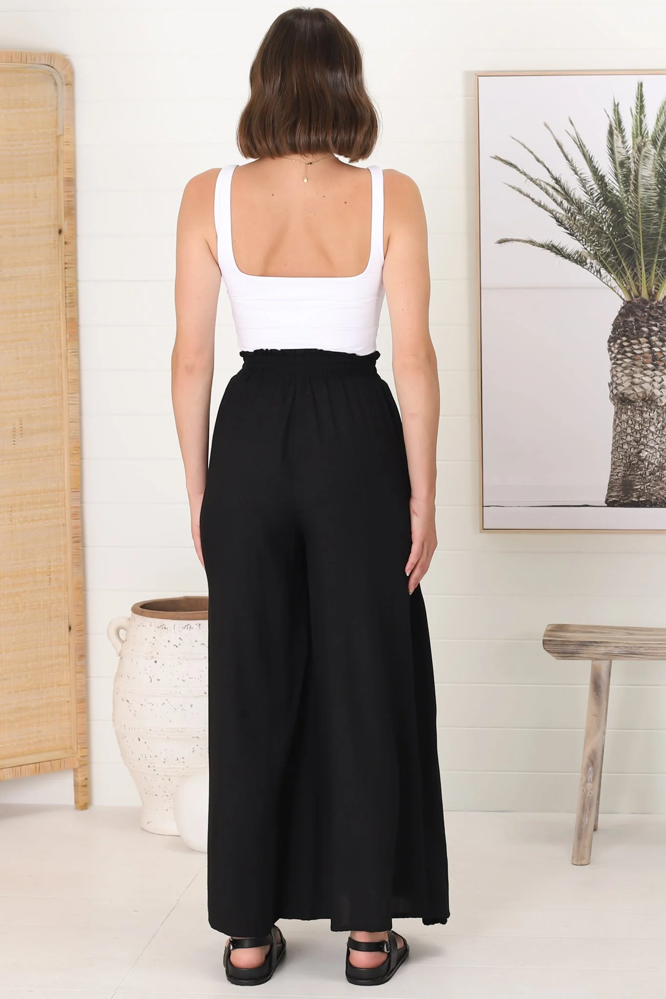 Charli Pants - Paper Bag High Waisted Wide Leg Pants in Black - Image 10