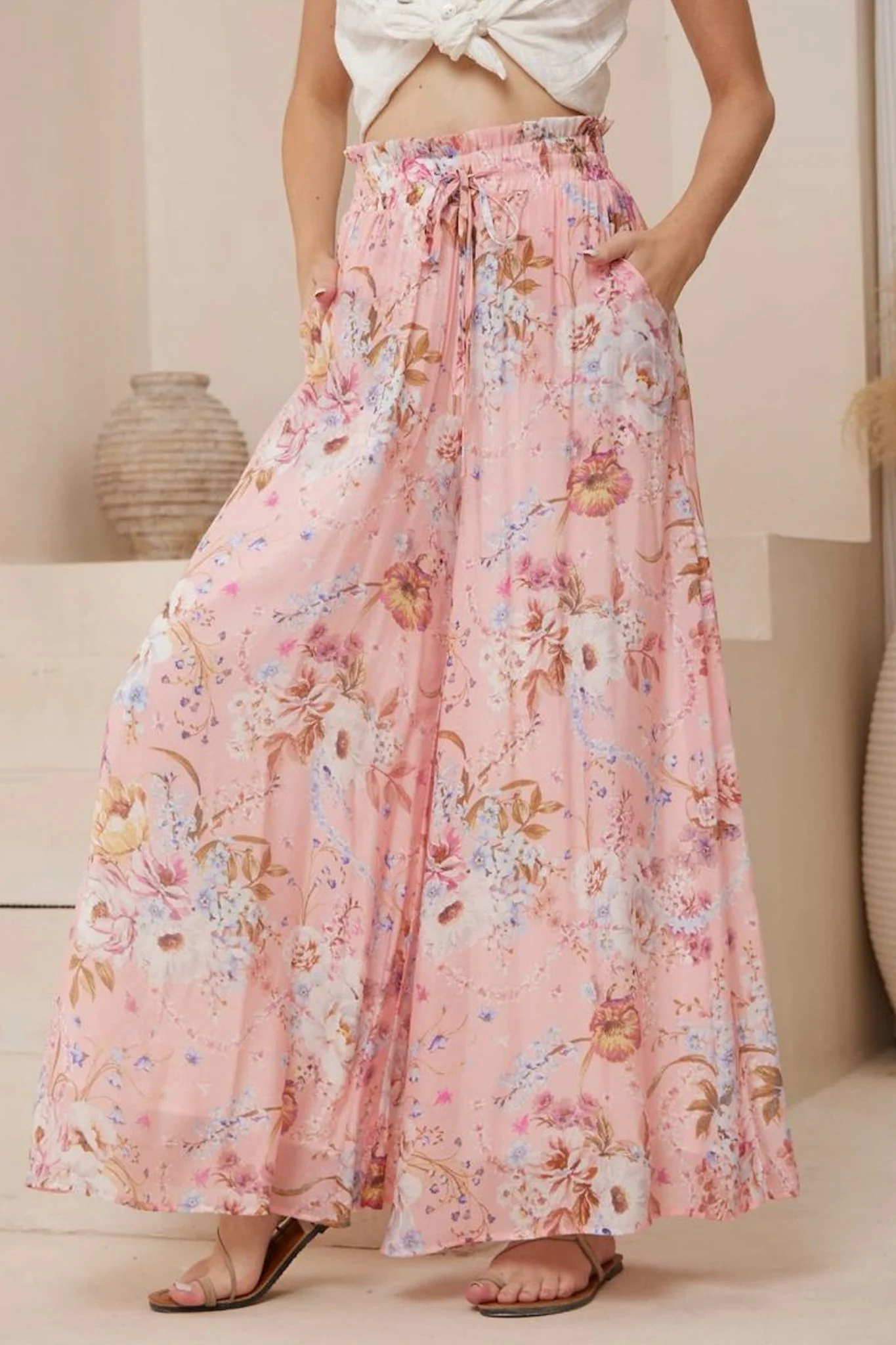 Charli Pants - Paper Bag High Waisted Wide Leg Pants in Ginnee Print - Image 2
