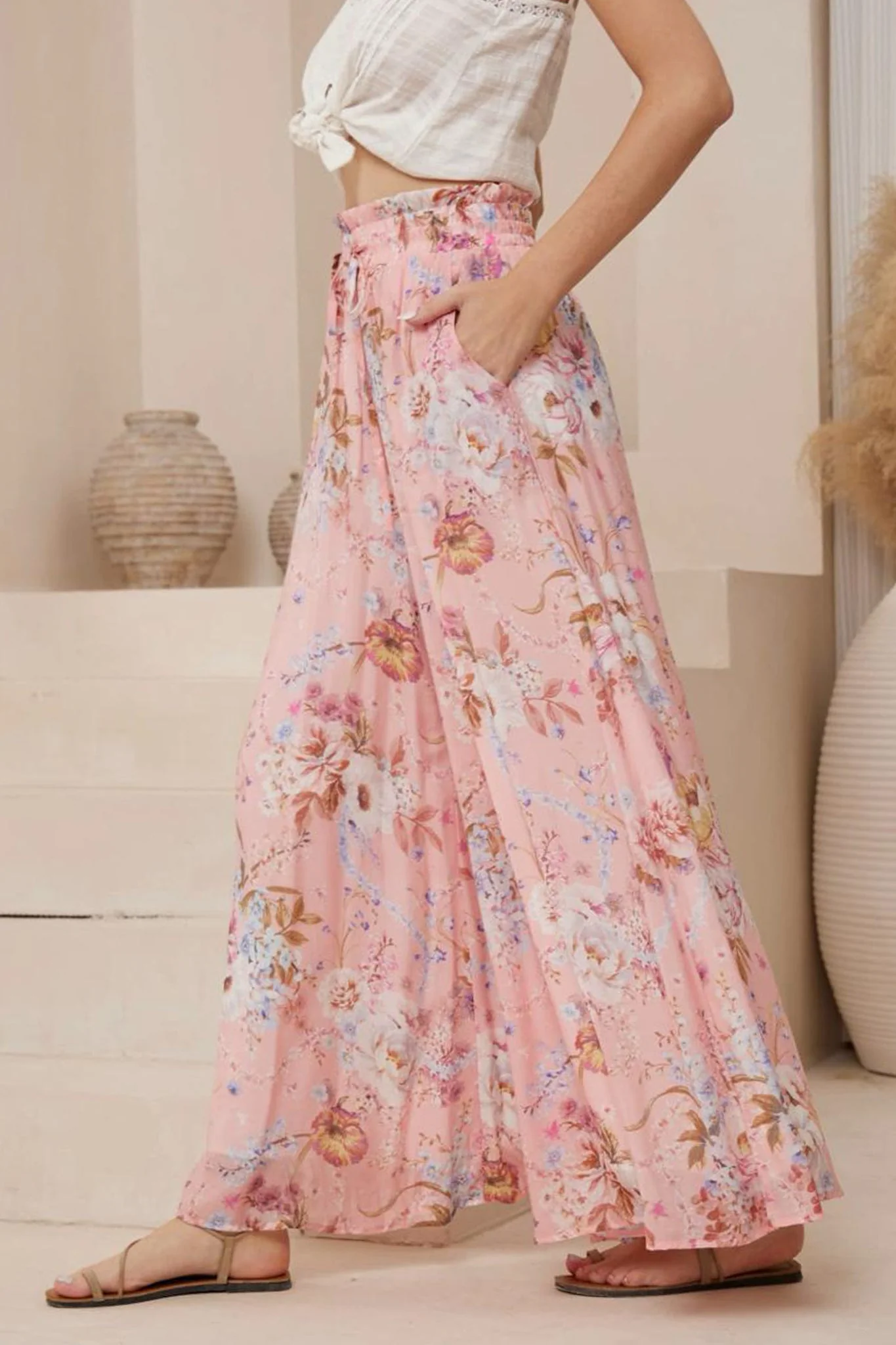 Charli Pants - Paper Bag High Waisted Wide Leg Pants in Ginnee Print - Image 3