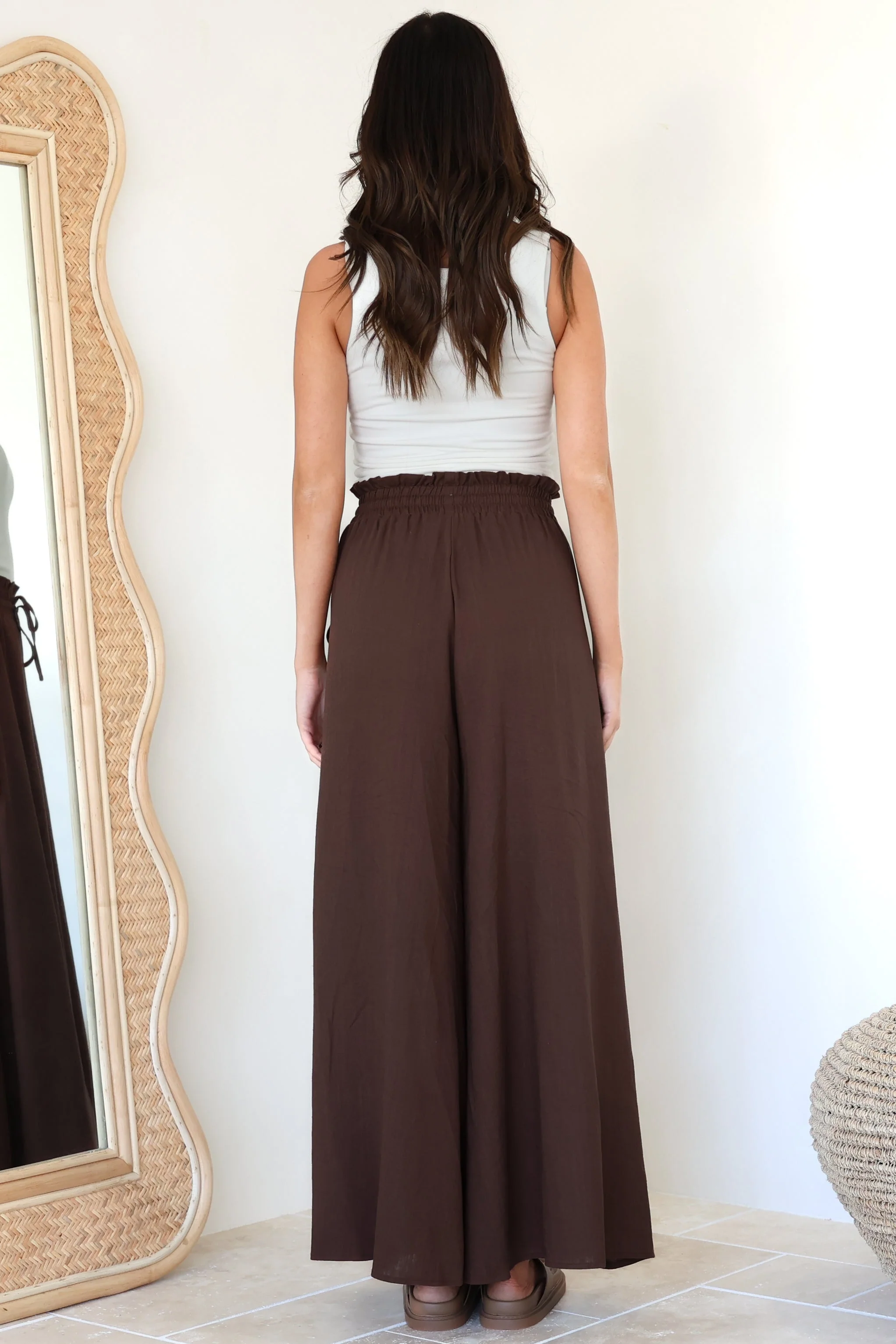 Charli Pants - Paper Bag High Waisted Wide Leg Pants in Brown - Image 10