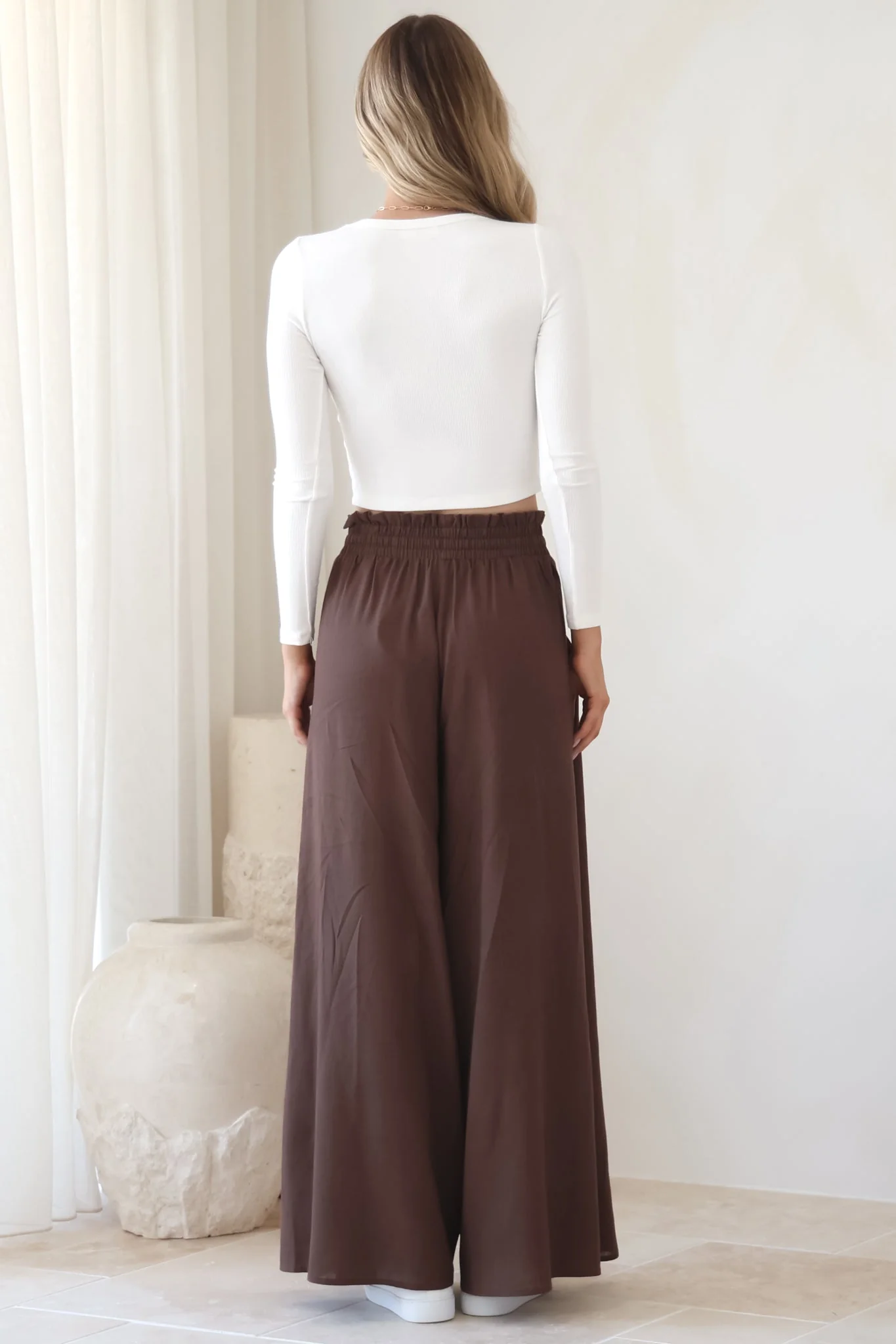 Charli Pants - Paper Bag High Waisted Wide Leg Pants in Brown - Image 17