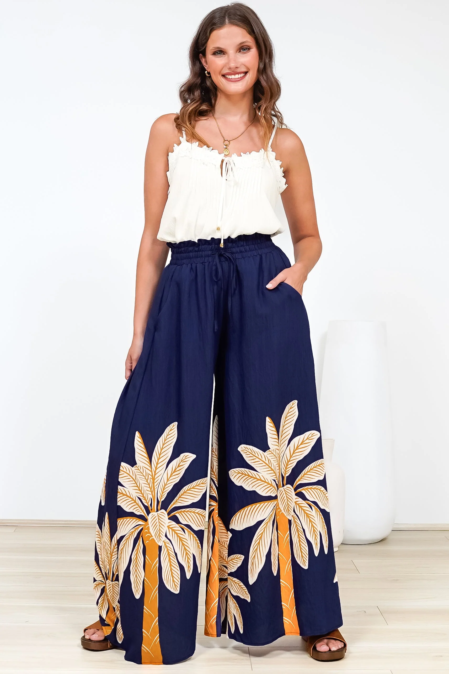 Charli Pants -  Paper Bag High Waisted Wide Leg Pants in Raphael Print - Image 2