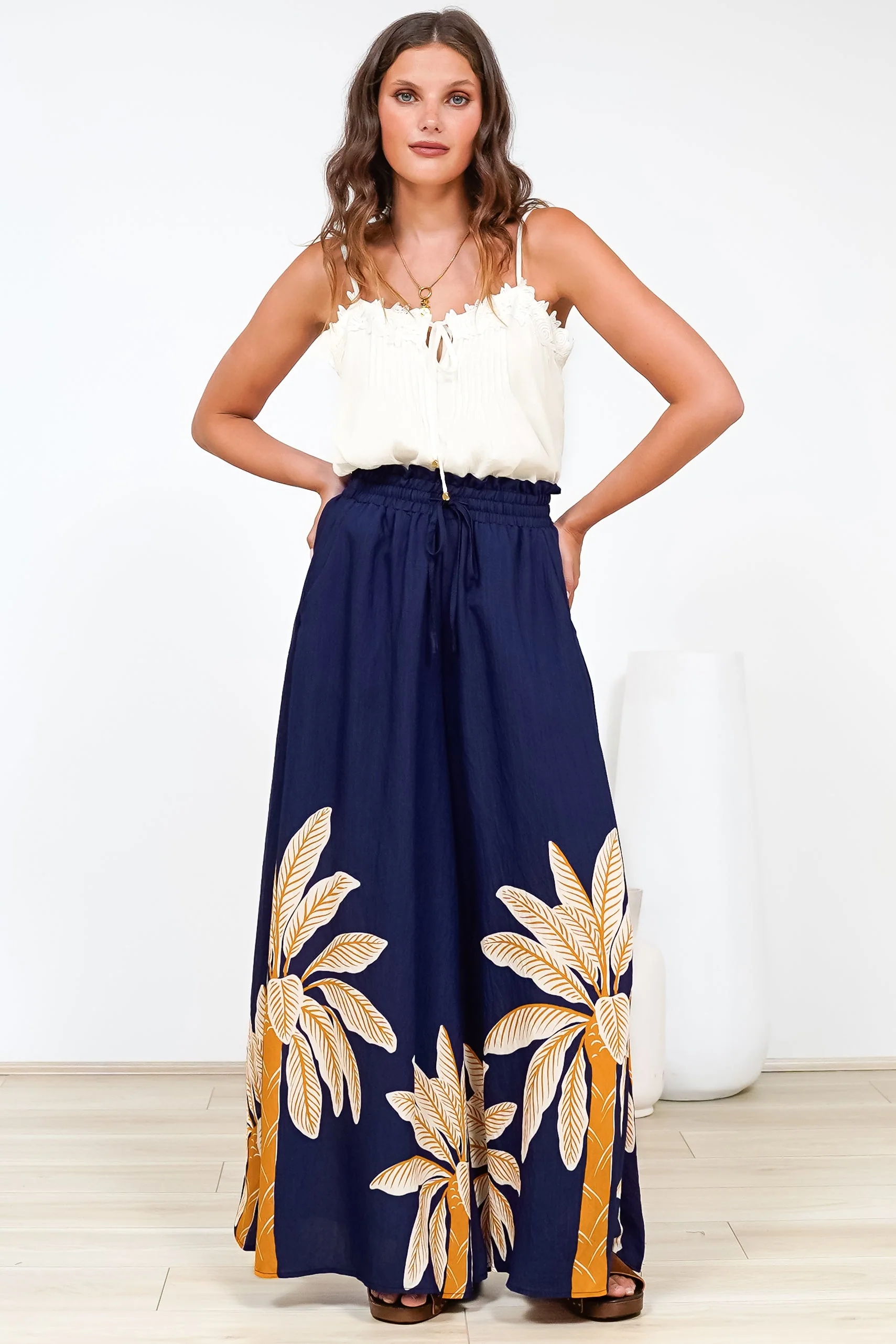 Charli Pants -  Paper Bag High Waisted Wide Leg Pants in Raphael Print - Image 5