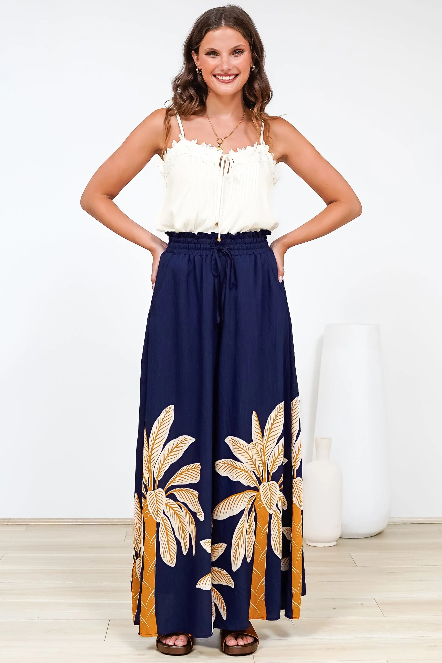 Charli Pants -  Paper Bag High Waisted Wide Leg Pants in Raphael Print - Image 6
