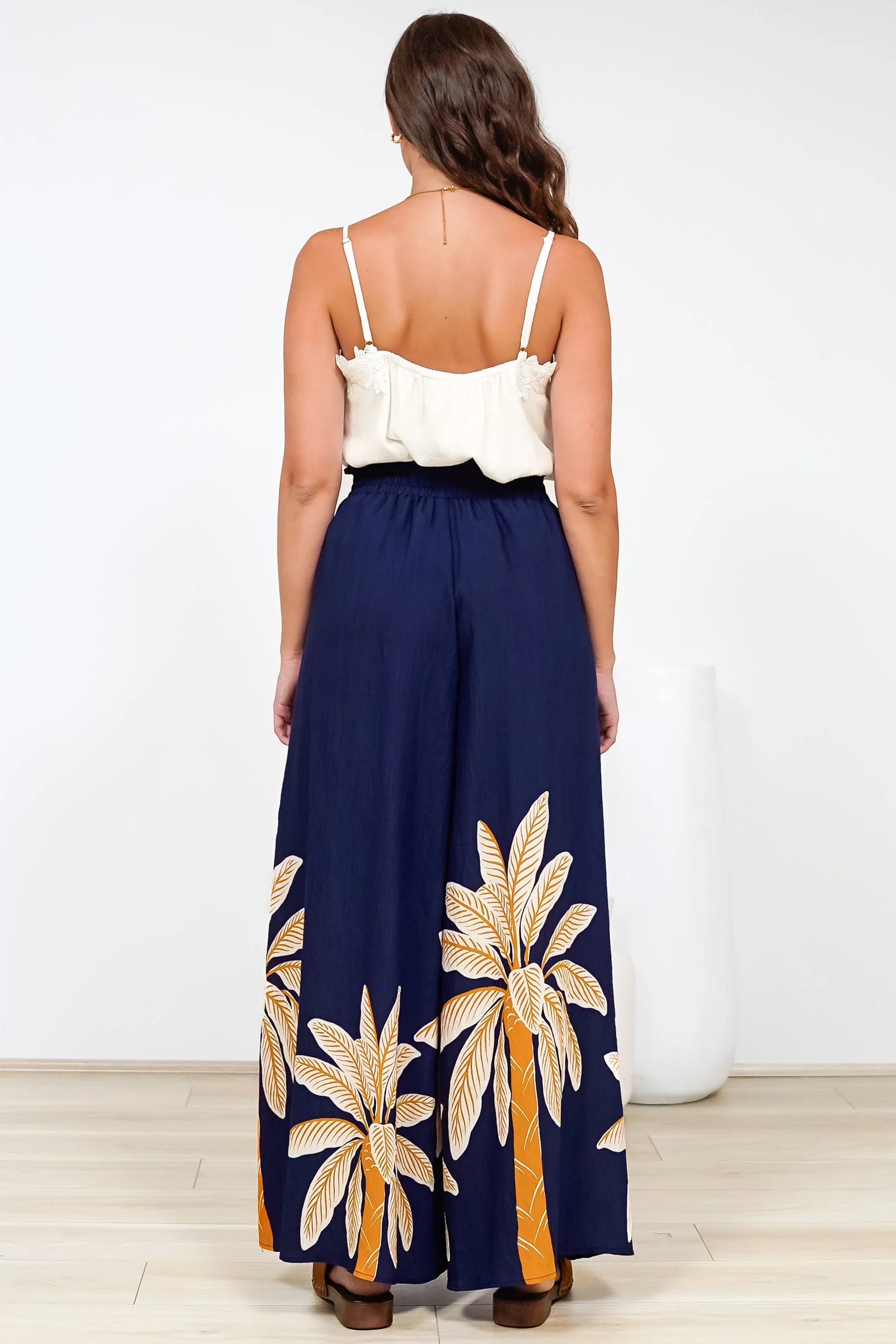 Charli Pants -  Paper Bag High Waisted Wide Leg Pants in Raphael Print - Image 8