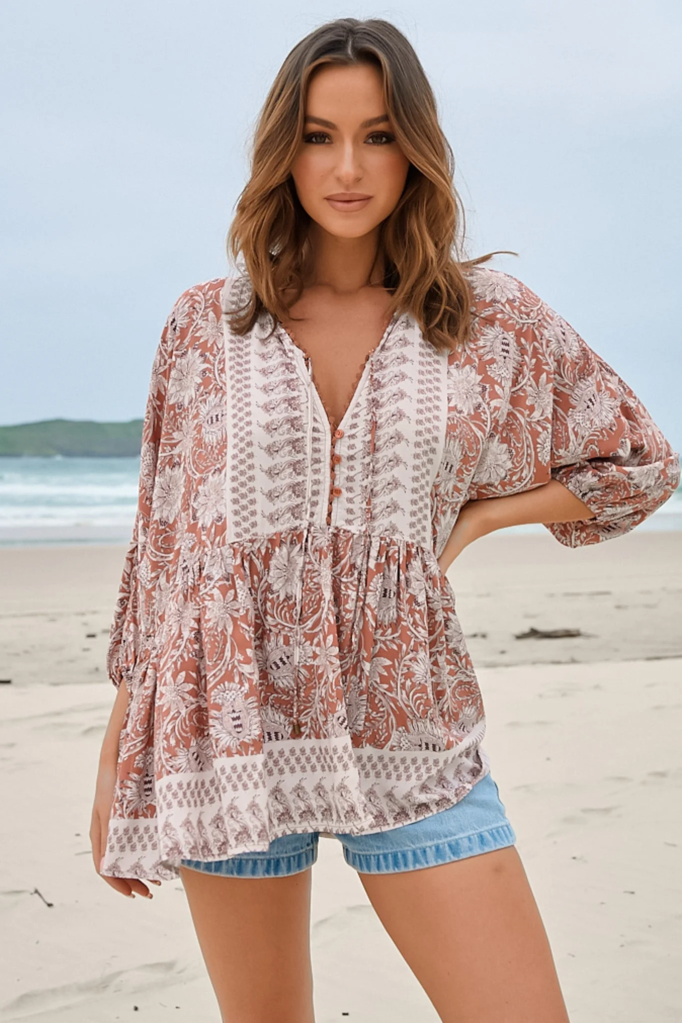 JAASE - Chloe Top: Very Oversized Crochet Trim Neckline Smock Top in Indah Print - Image 10