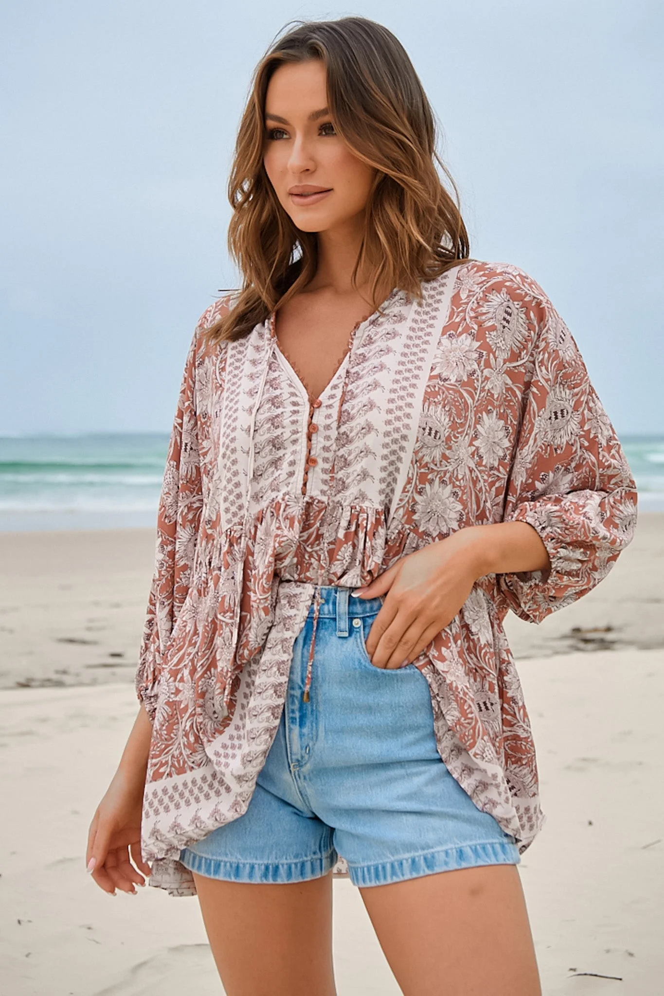 JAASE - Chloe Top: Very Oversized Crochet Trim Neckline Smock Top in Indah Print - Image 11
