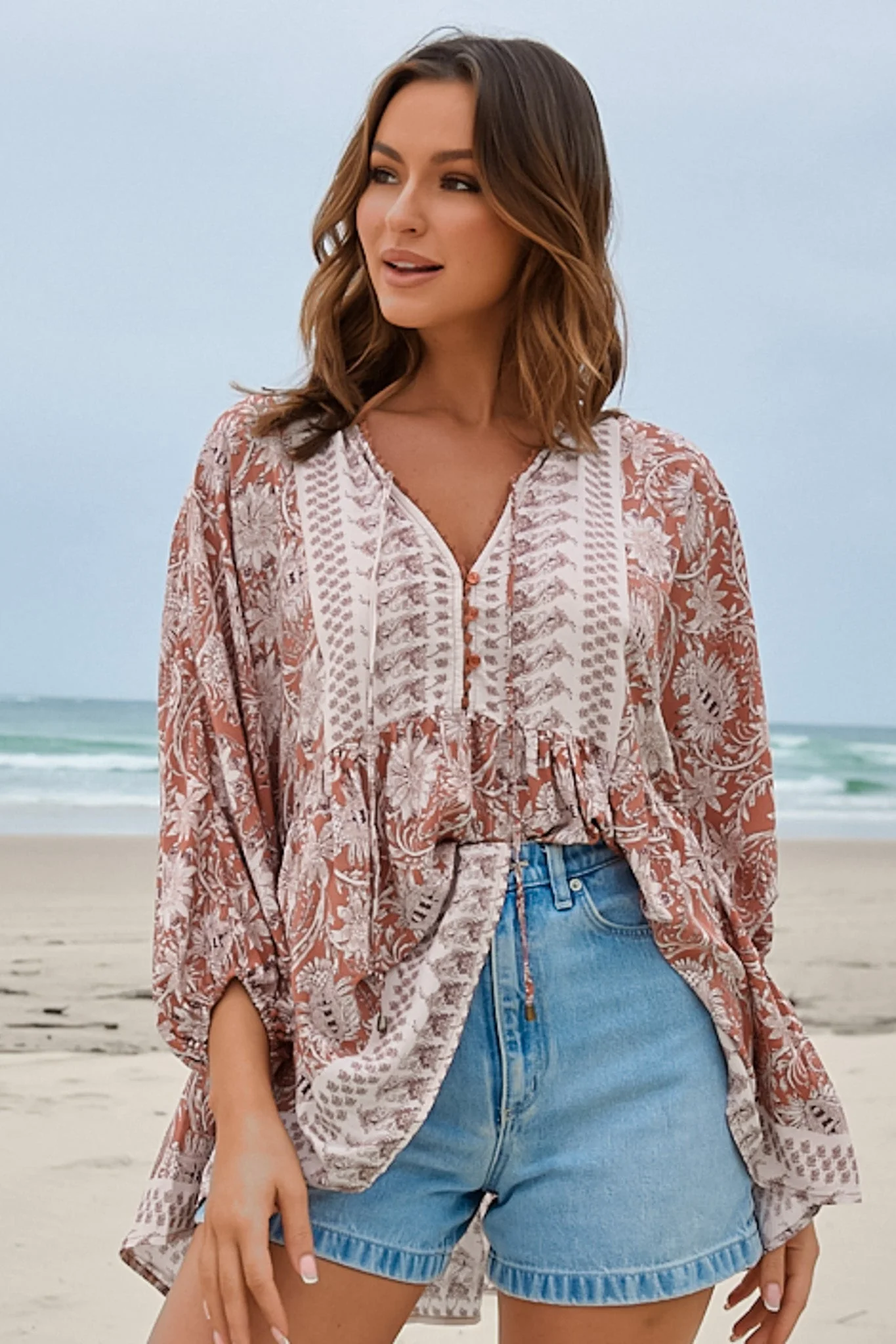 JAASE - Chloe Top: Very Oversized Crochet Trim Neckline Smock Top in Indah Print - Image 13