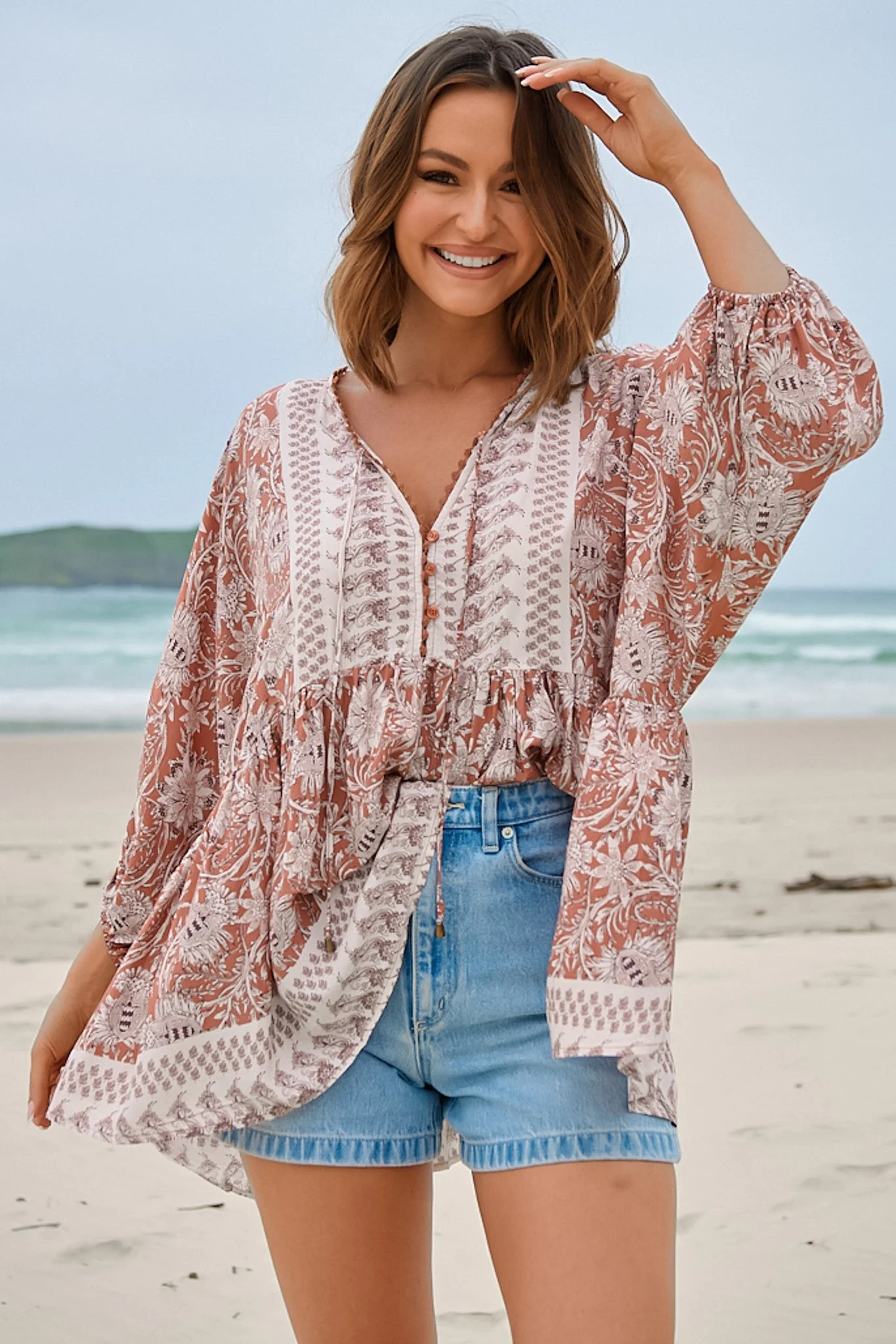 JAASE - Chloe Top: Very Oversized Crochet Trim Neckline Smock Top in Indah Print - Image 16
