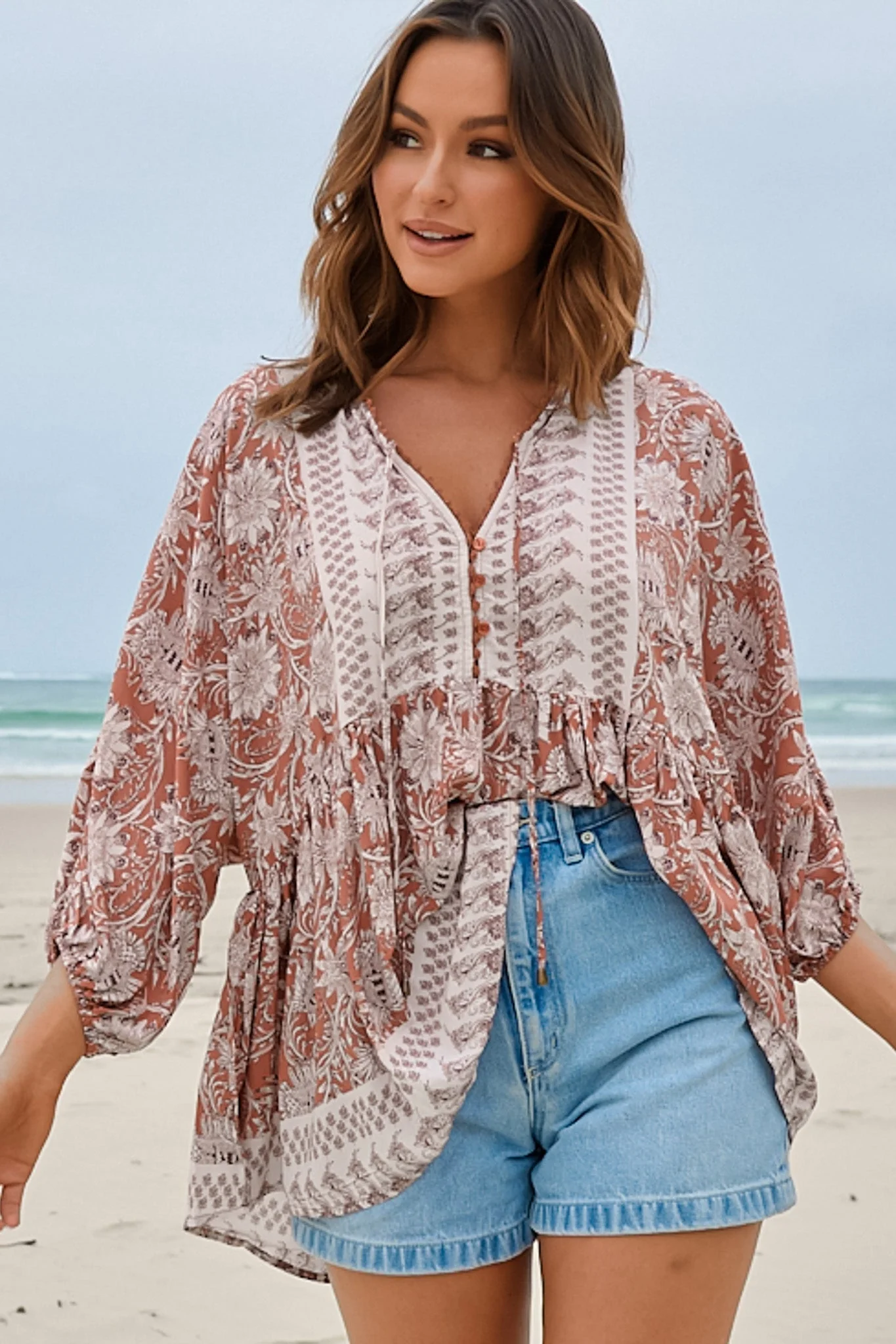 JAASE - Chloe Top: Very Oversized Crochet Trim Neckline Smock Top in Indah Print - Image 6