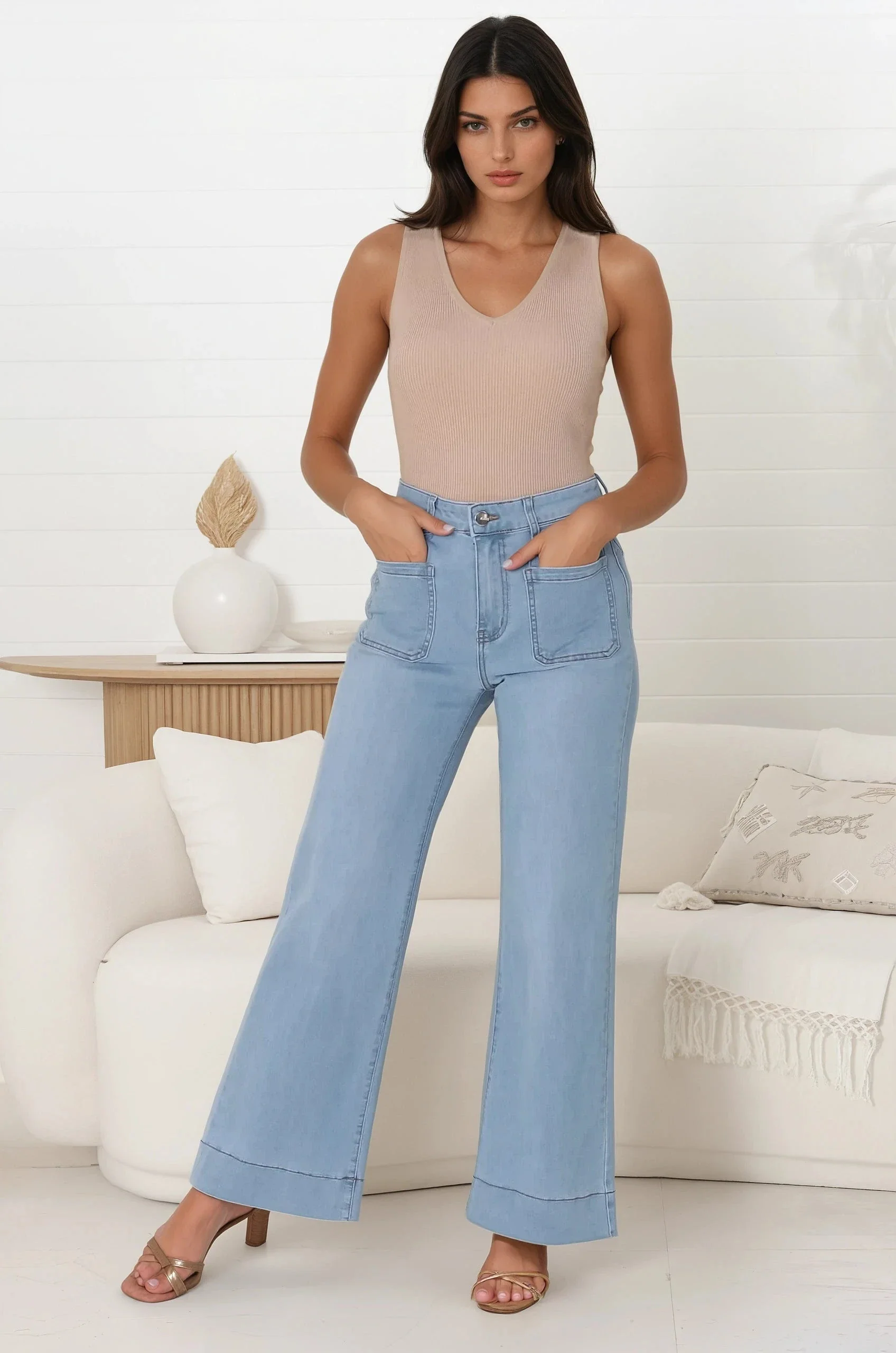 Cindy Wide Leg Jeans in Light Denim - Image 4