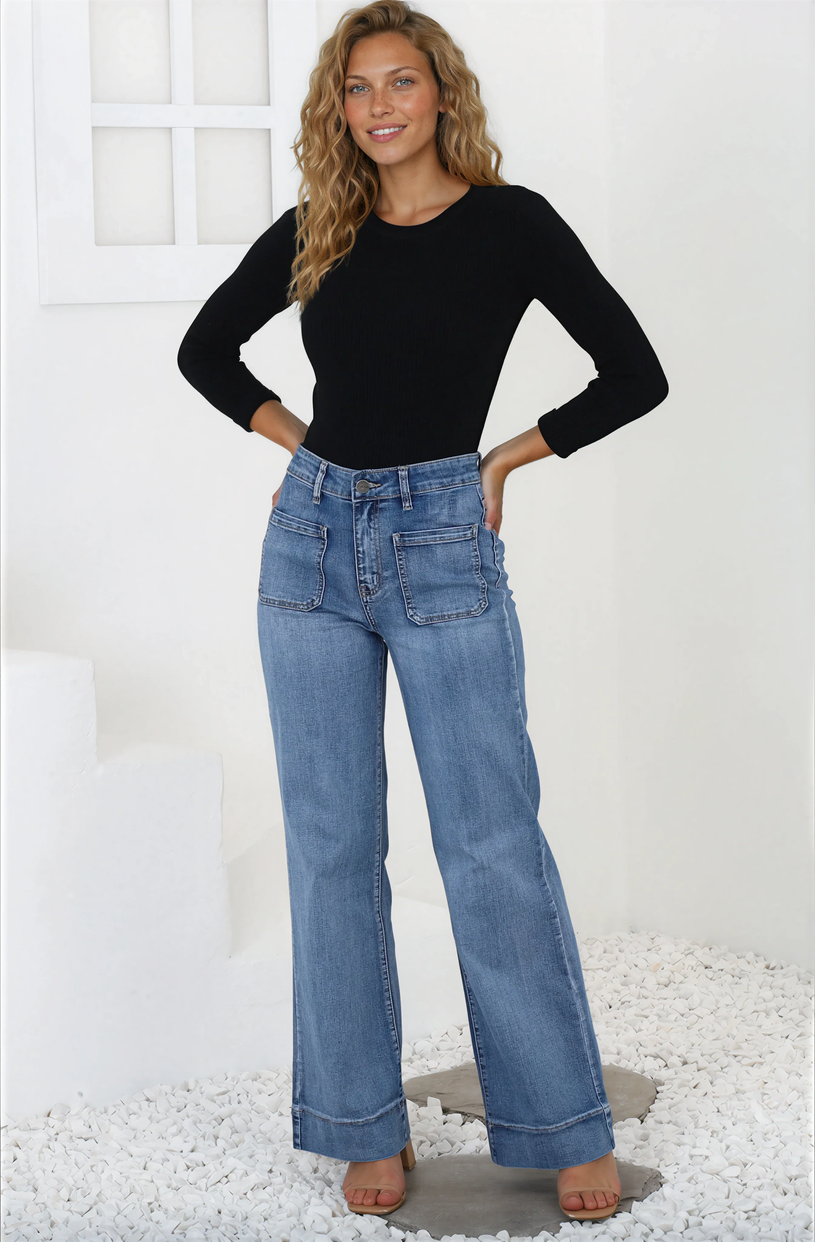Cindy Wide Leg Jean in Mid Denim Wash - Image 5