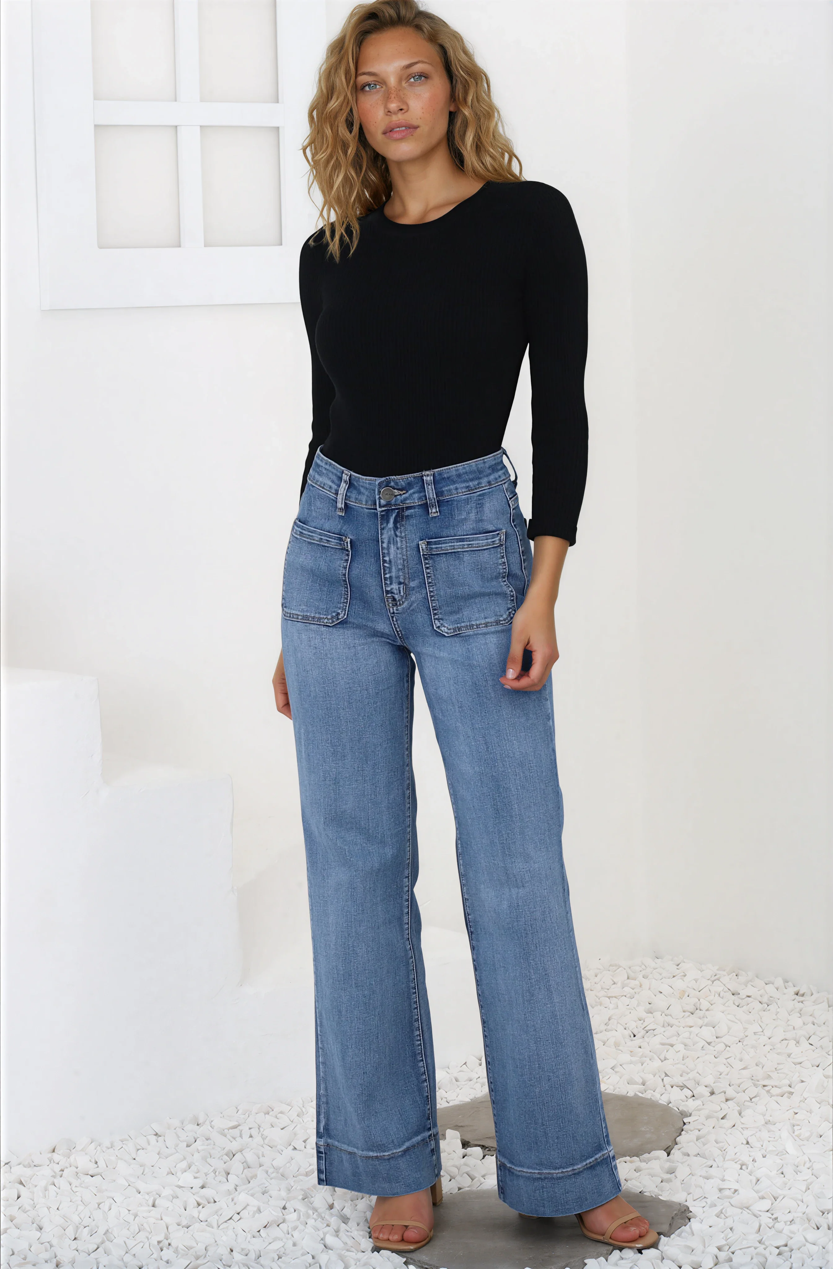 Cindy Wide Leg Jean in Mid Denim Wash - Image 6