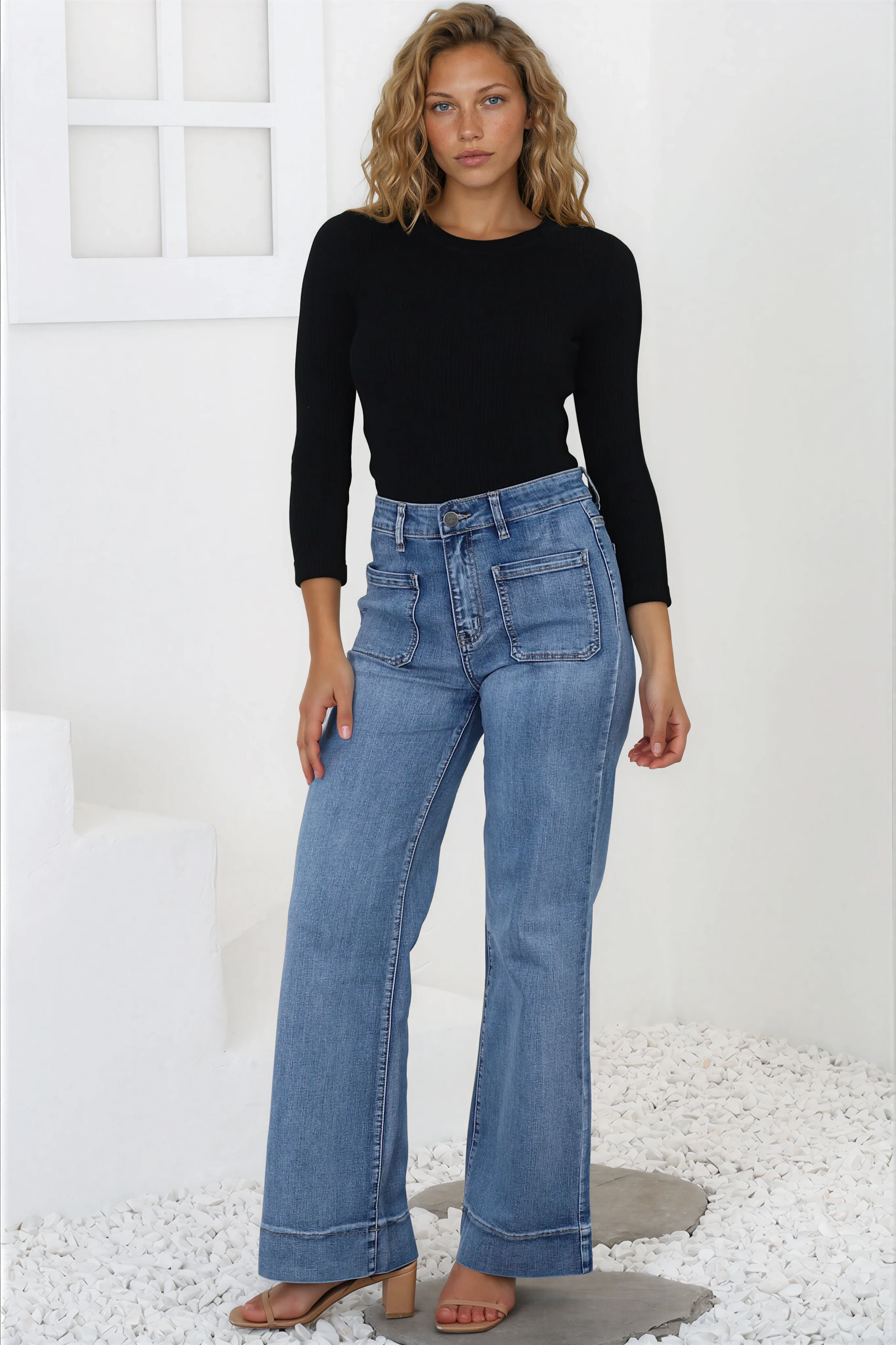 Cindy Wide Leg Jean in Mid Denim Wash - Image 8
