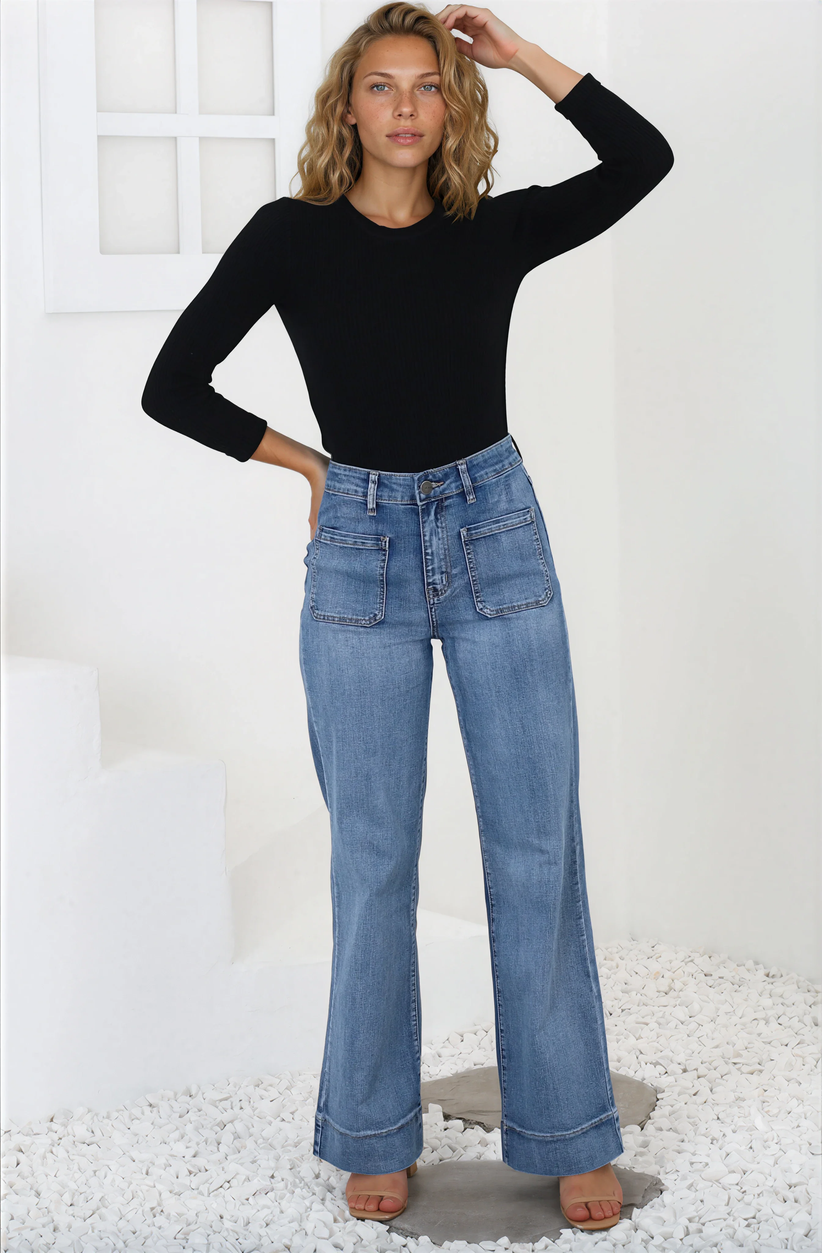 Cindy Wide Leg Jean in Mid Denim Wash - Image 9