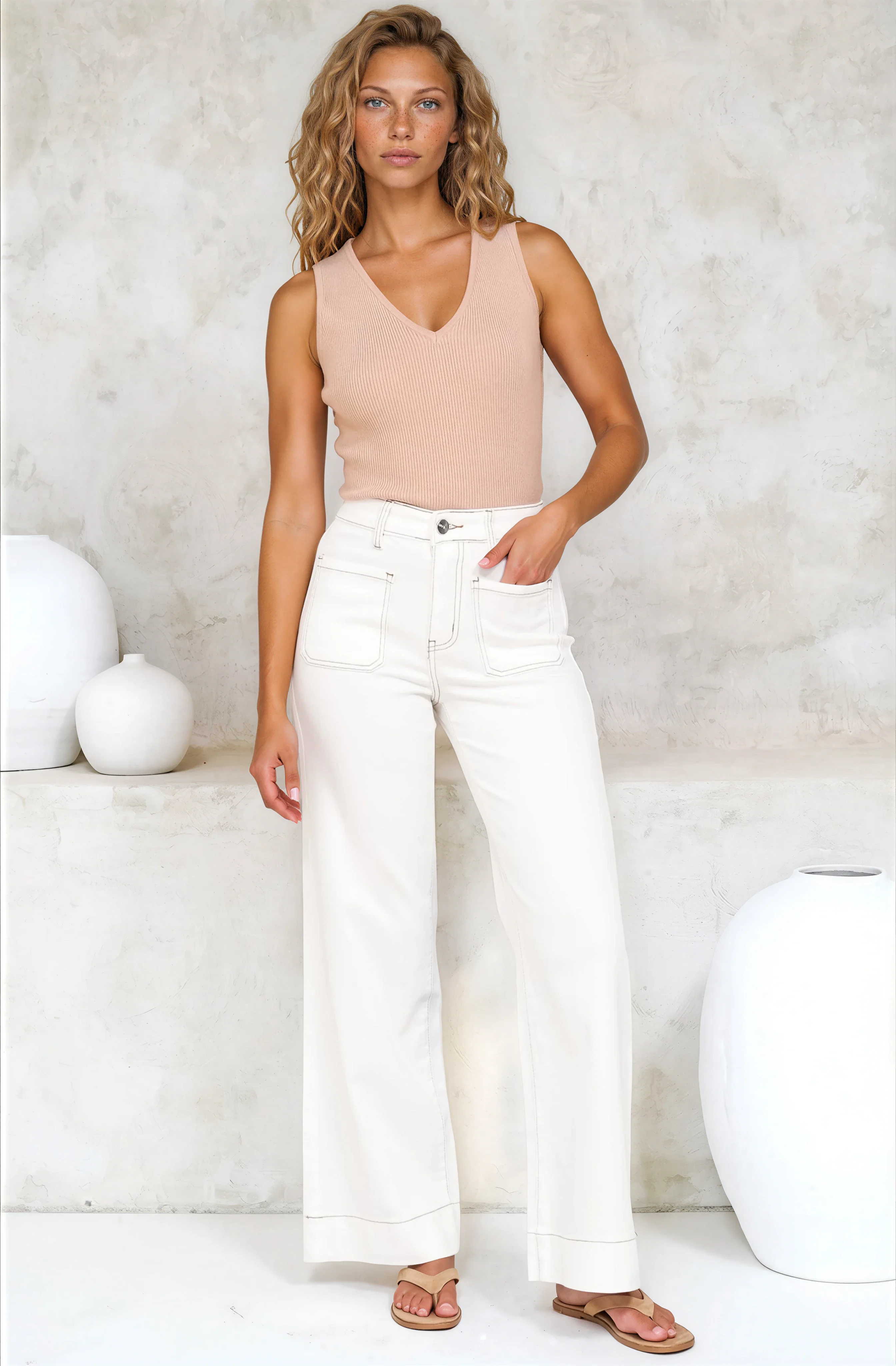 Cindy Wide Leg Jeans in White - Image 2