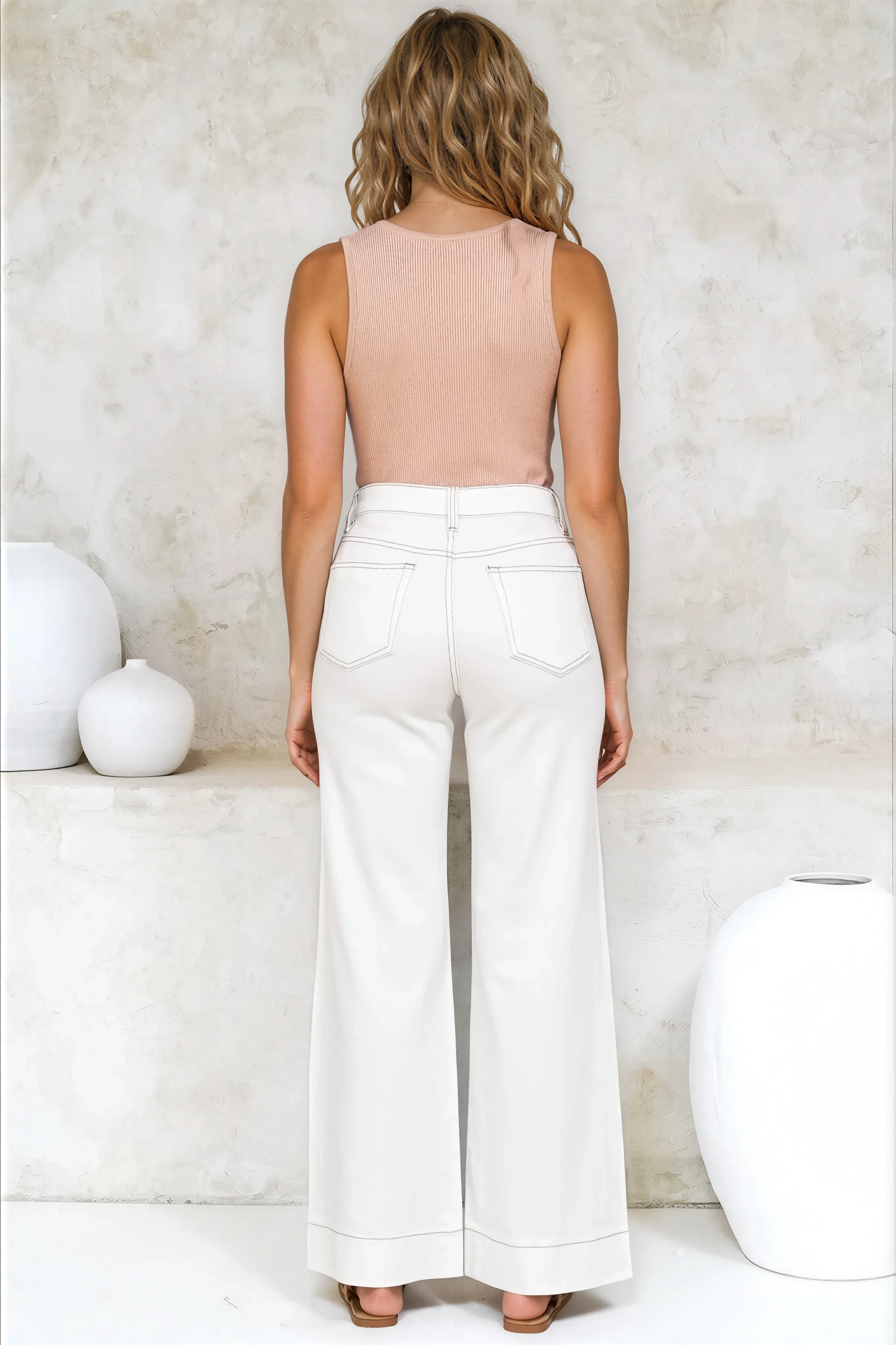 Cindy Wide Leg Jeans in White - Image 5