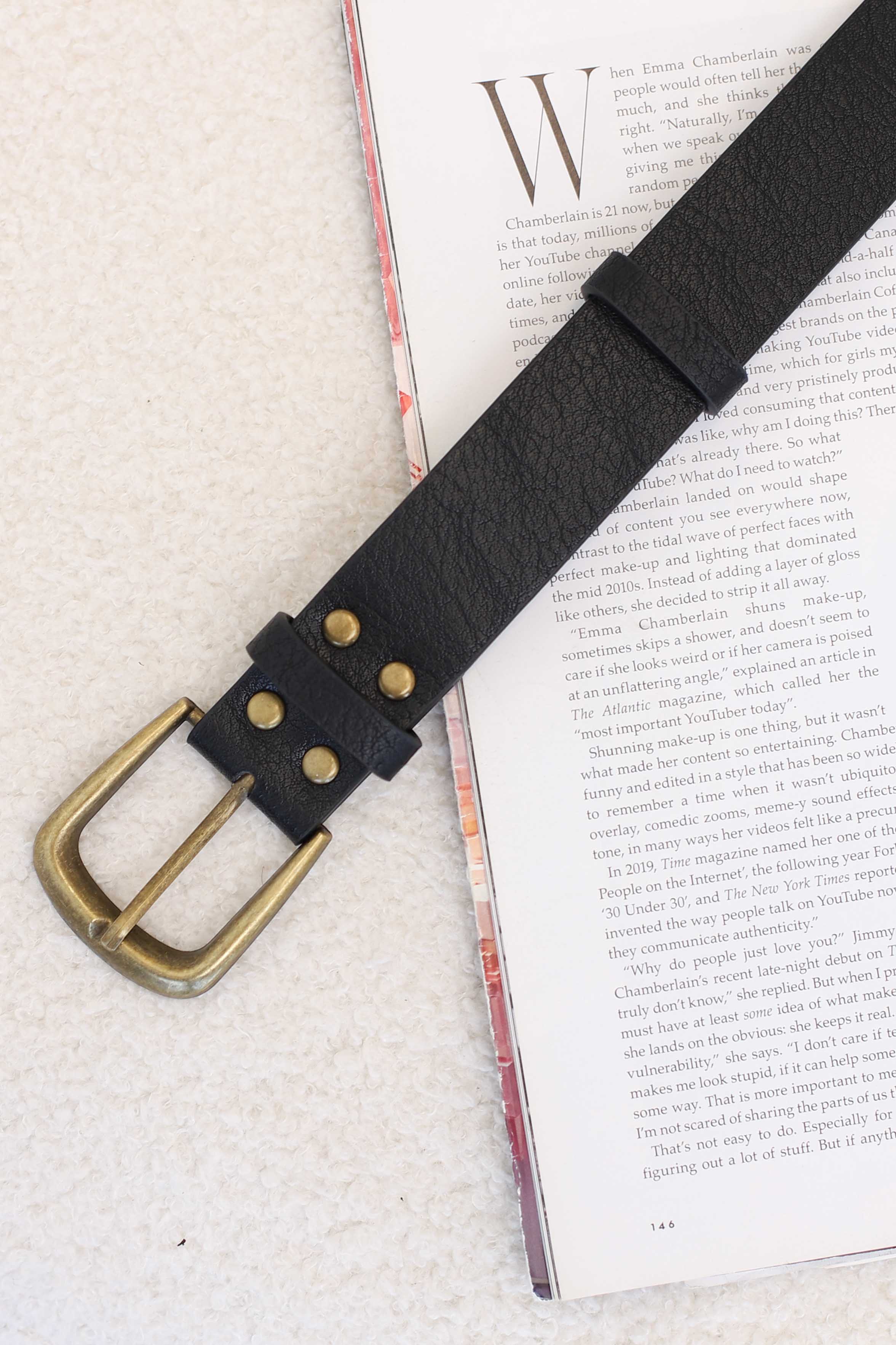 Creed PU Leather Gold Buckle Belt - Black - Image 3