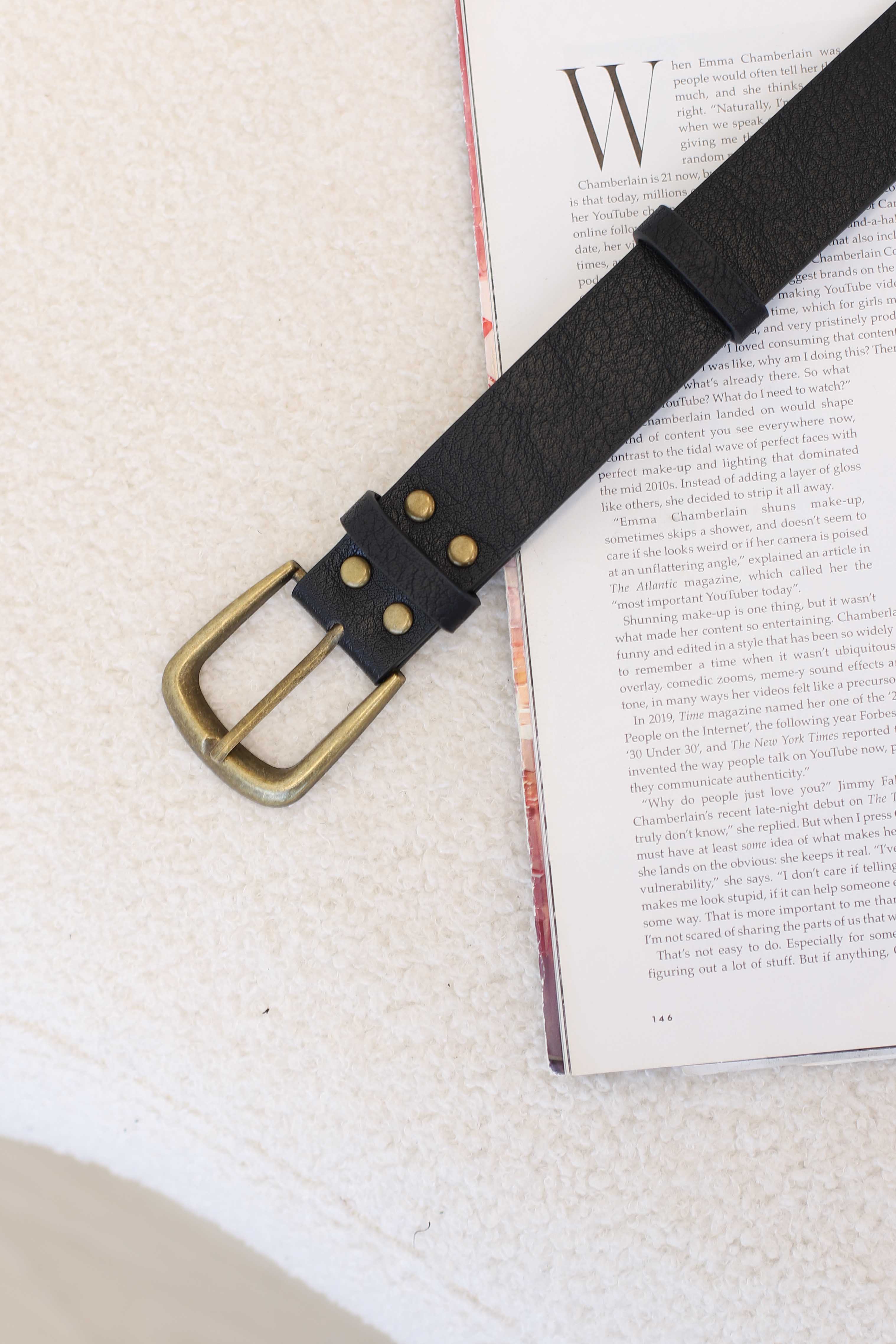 Creed PU Leather Gold Buckle Belt - Black - Image 6