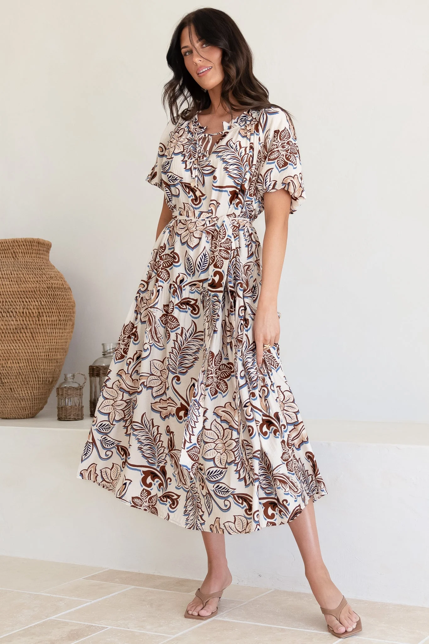 Criselda Maxi Dress - On or Off Shoulder Ballon Sleeve Dress in Palermo Print - Image 2