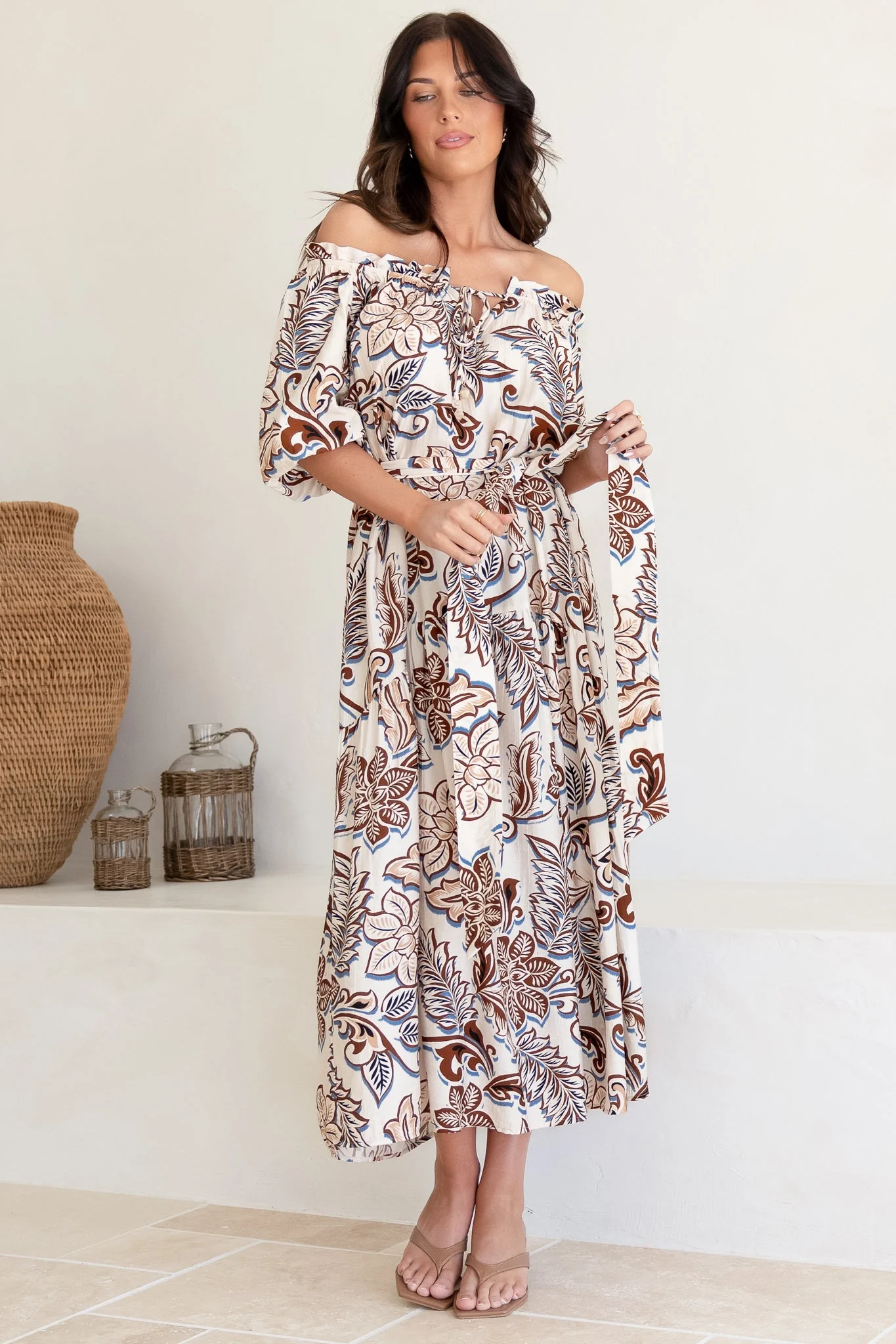 Criselda Maxi Dress - On or Off Shoulder Ballon Sleeve Dress in Palermo Print - Image 3