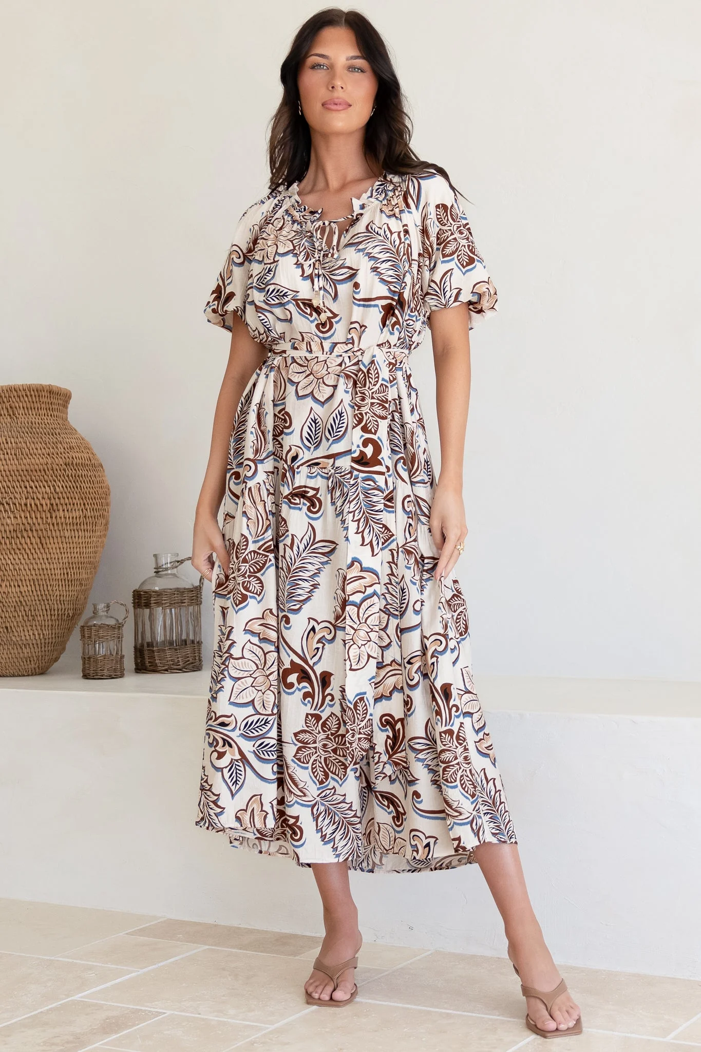 Criselda Maxi Dress - On or Off Shoulder Ballon Sleeve Dress in Palermo Print - Image 4