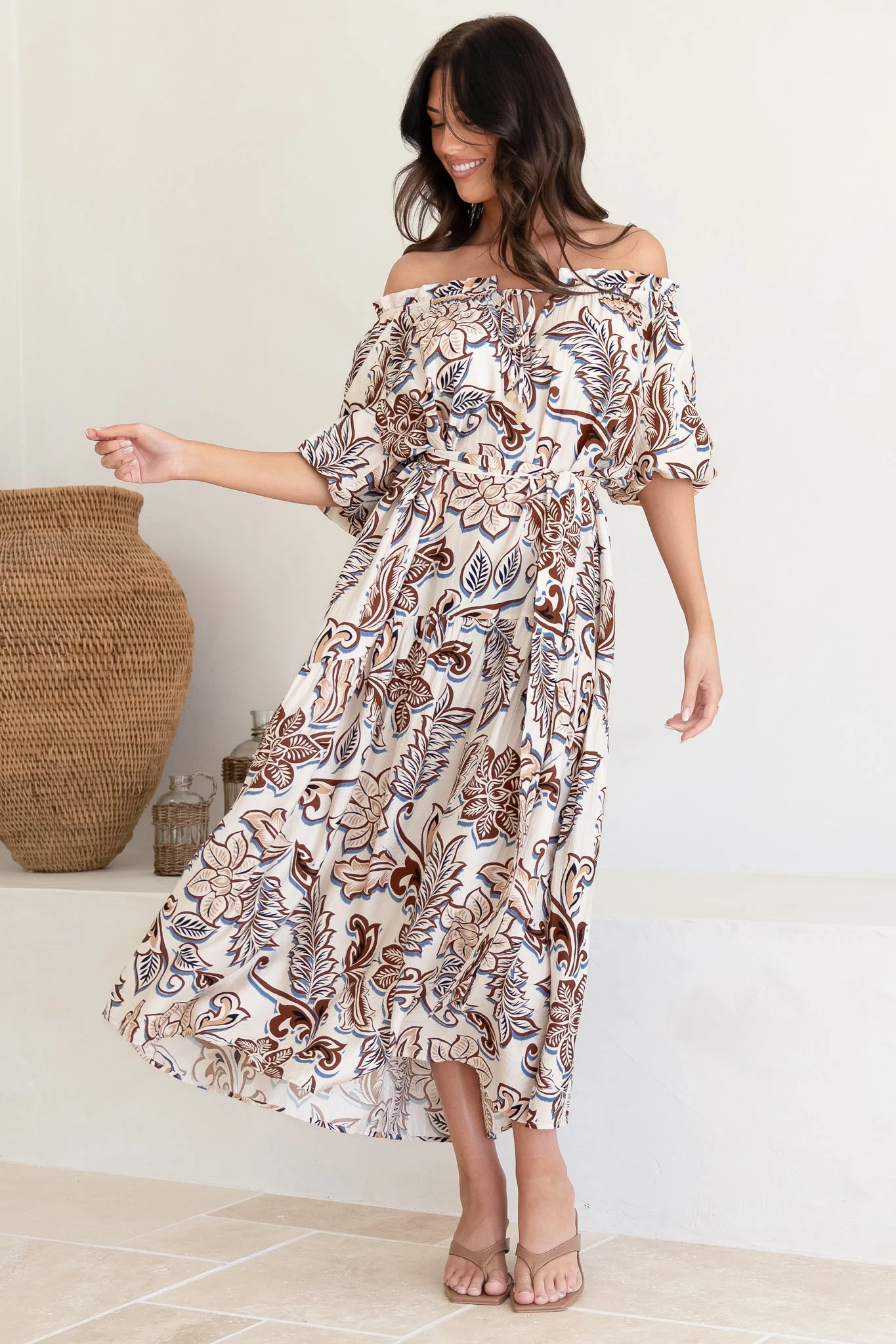 Criselda Maxi Dress - On or Off Shoulder Ballon Sleeve Dress in Palermo Print - Image 5