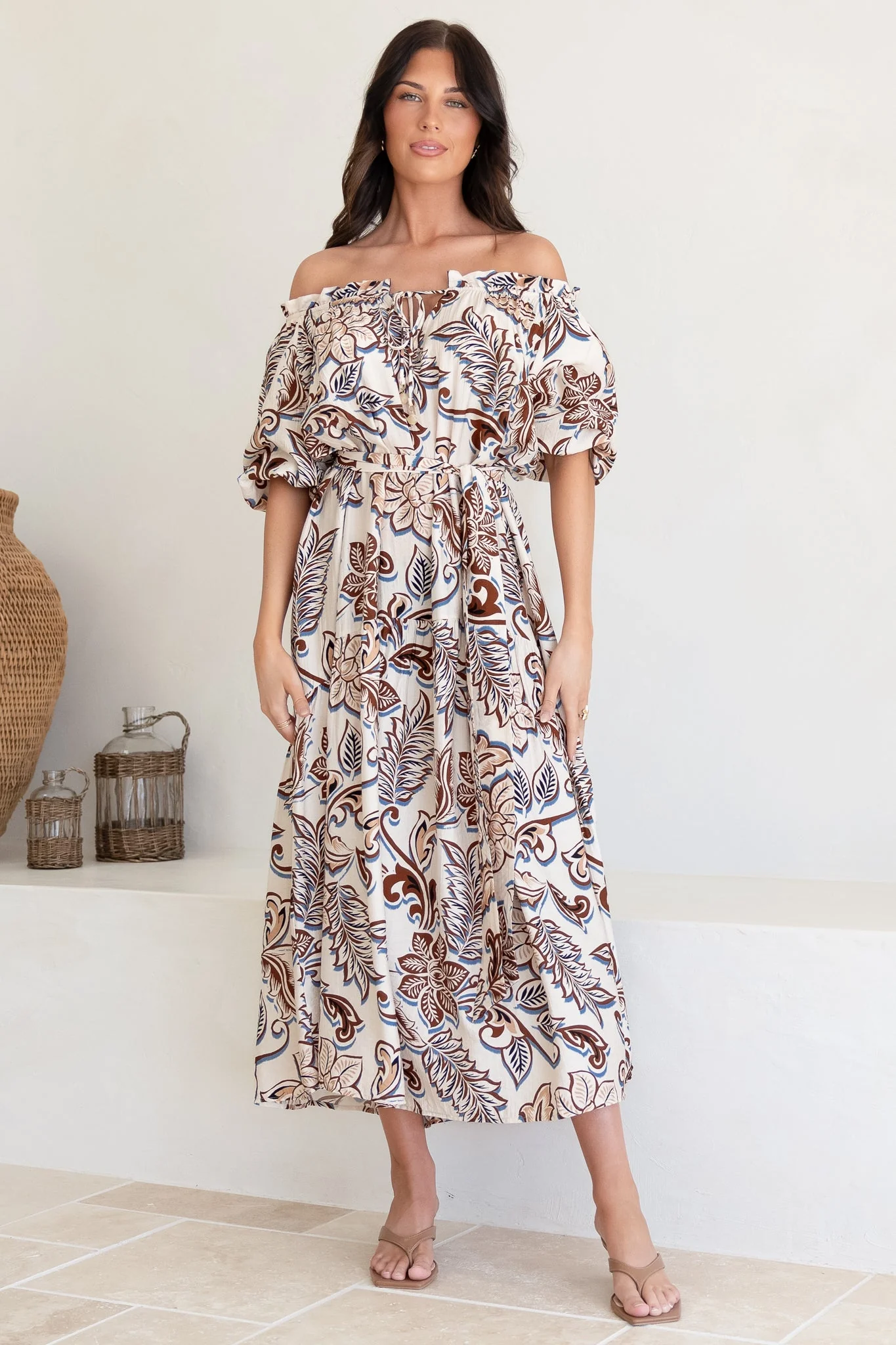 Criselda Maxi Dress - On or Off Shoulder Ballon Sleeve Dress in Palermo Print - Image 7