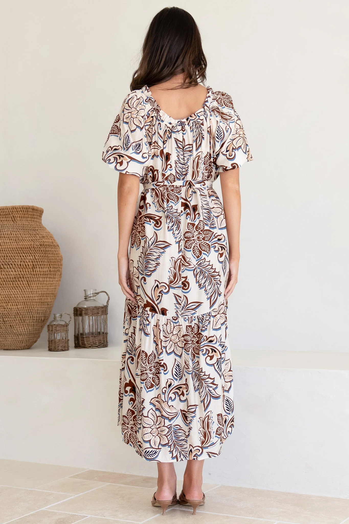 Criselda Maxi Dress - On or Off Shoulder Ballon Sleeve Dress in Palermo Print - Image 9