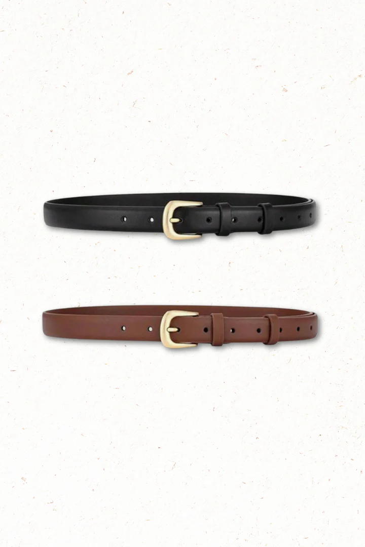 Cruz PU Leather Gold Buckle Thin Belt Set - Black/Brown - Image 10