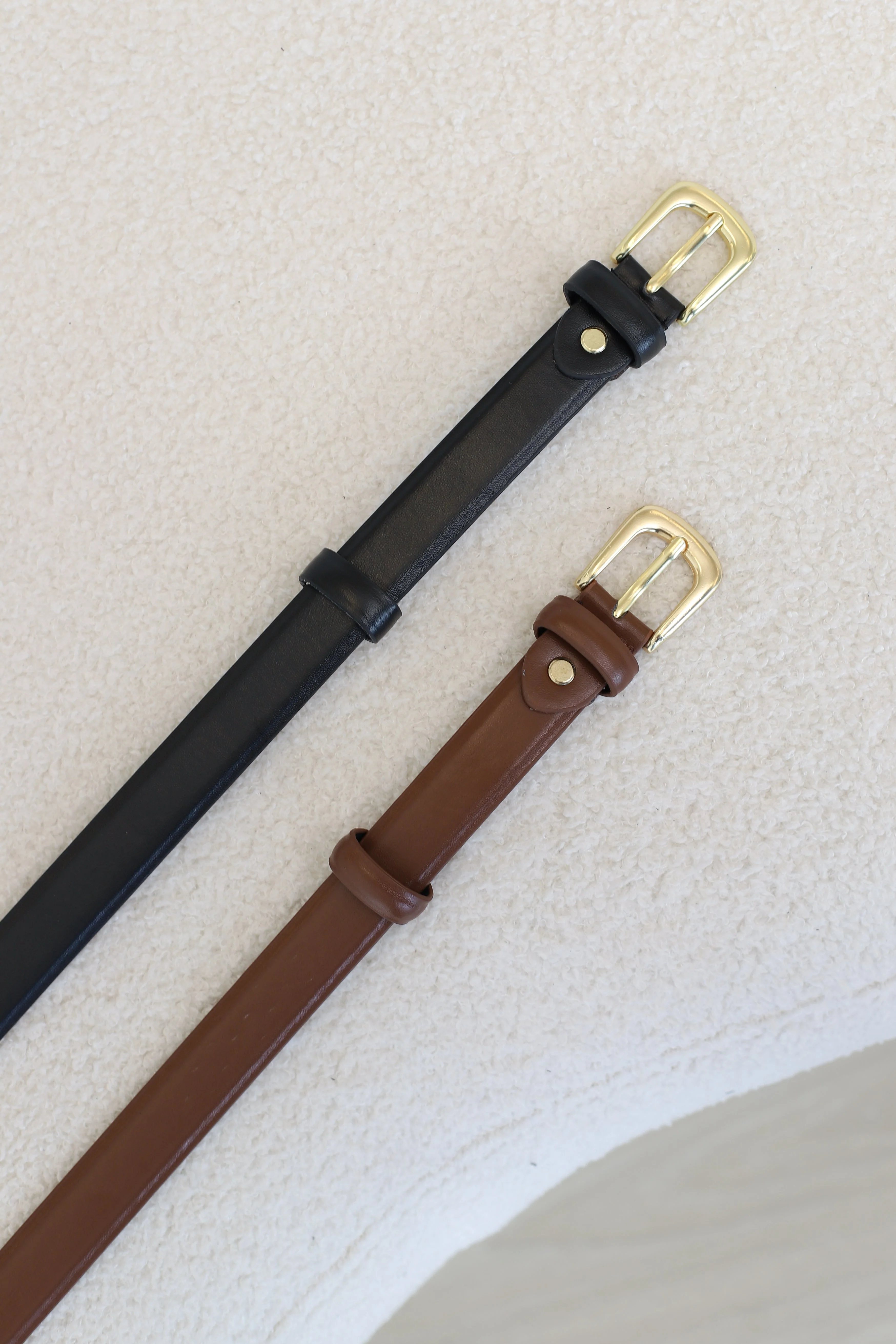 Cruz PU Leather Gold Buckle Thin Belt Set - Black/Brown - Image 5