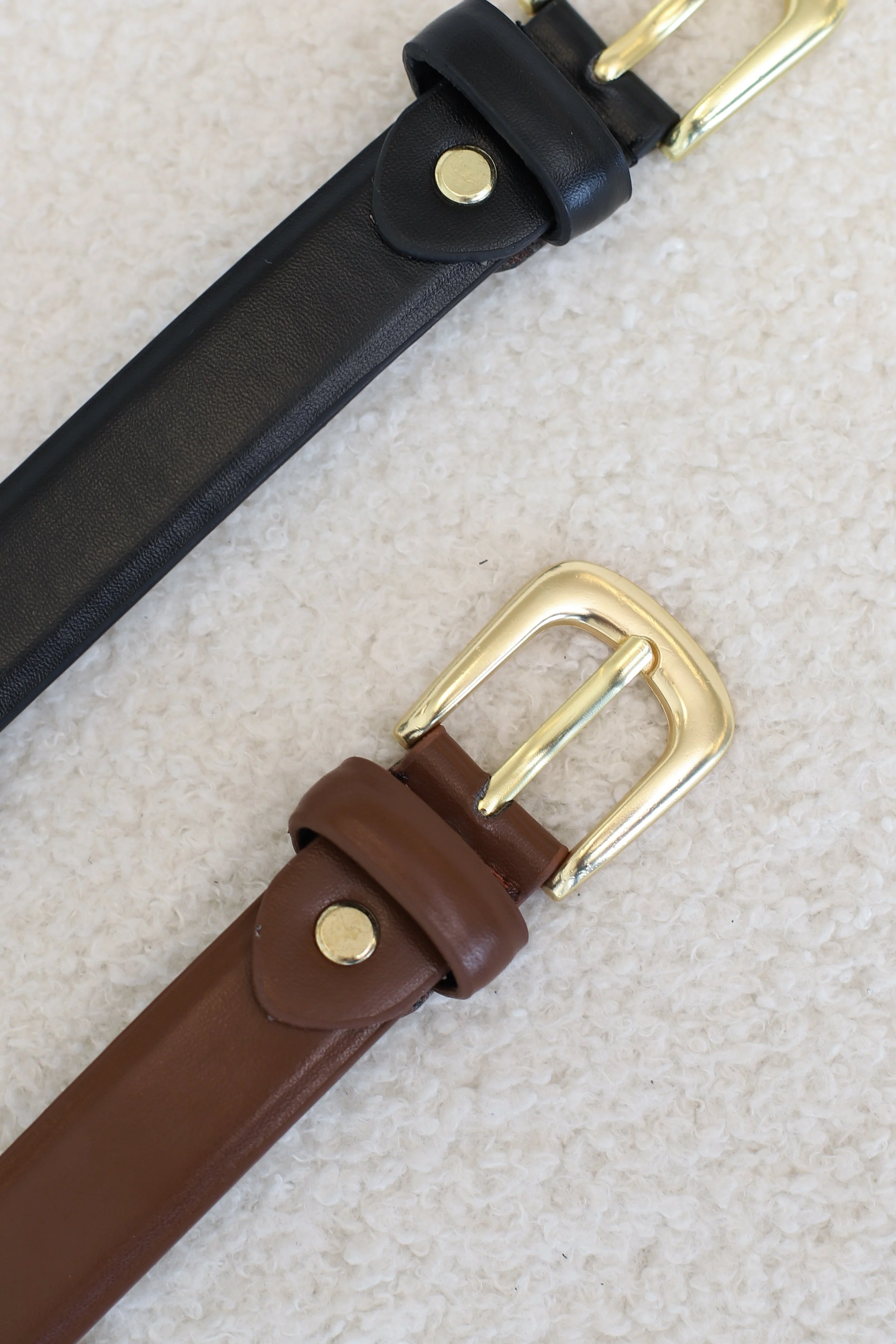 Cruz PU Leather Gold Buckle Thin Belt Set - Black/Brown - Image 6