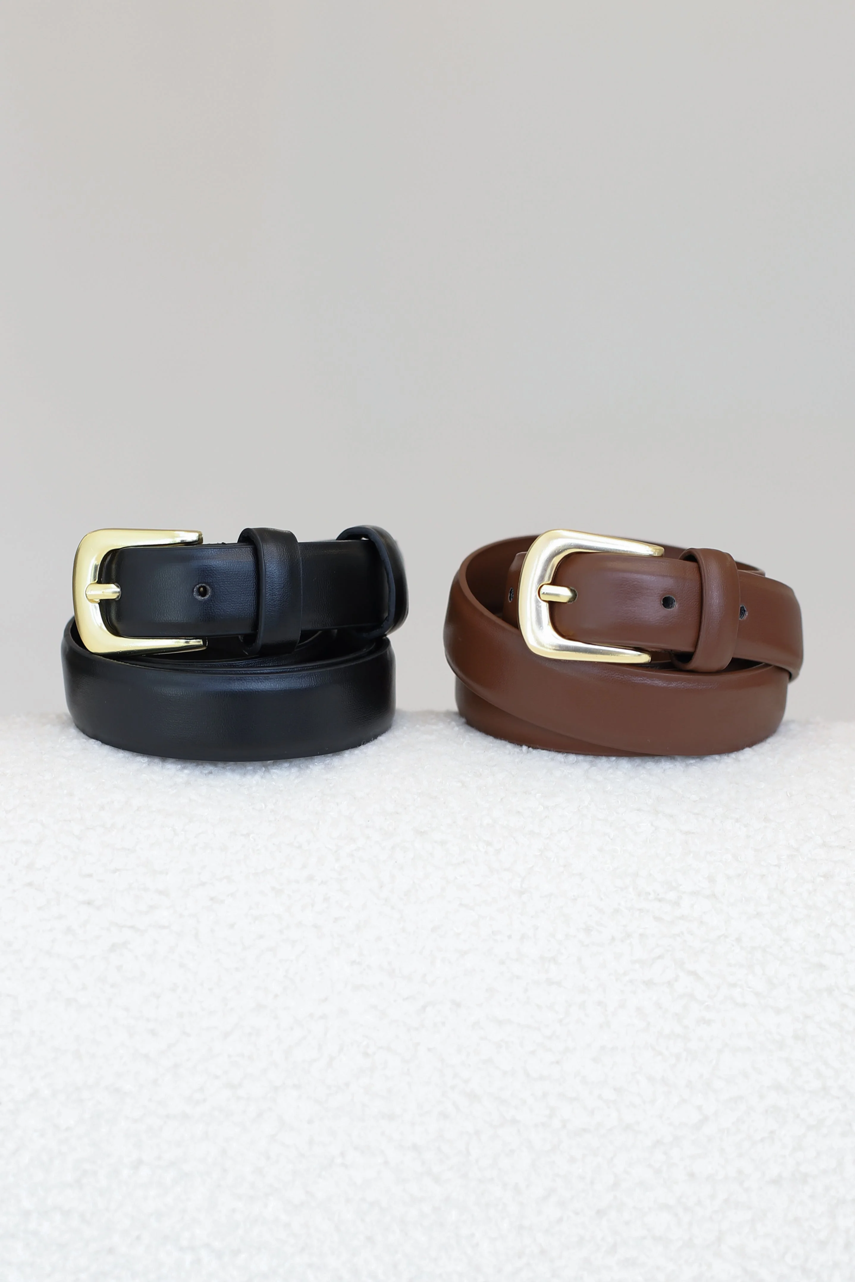 Cruz PU Leather Gold Buckle Thin Belt Set - Black/Brown - Image 7