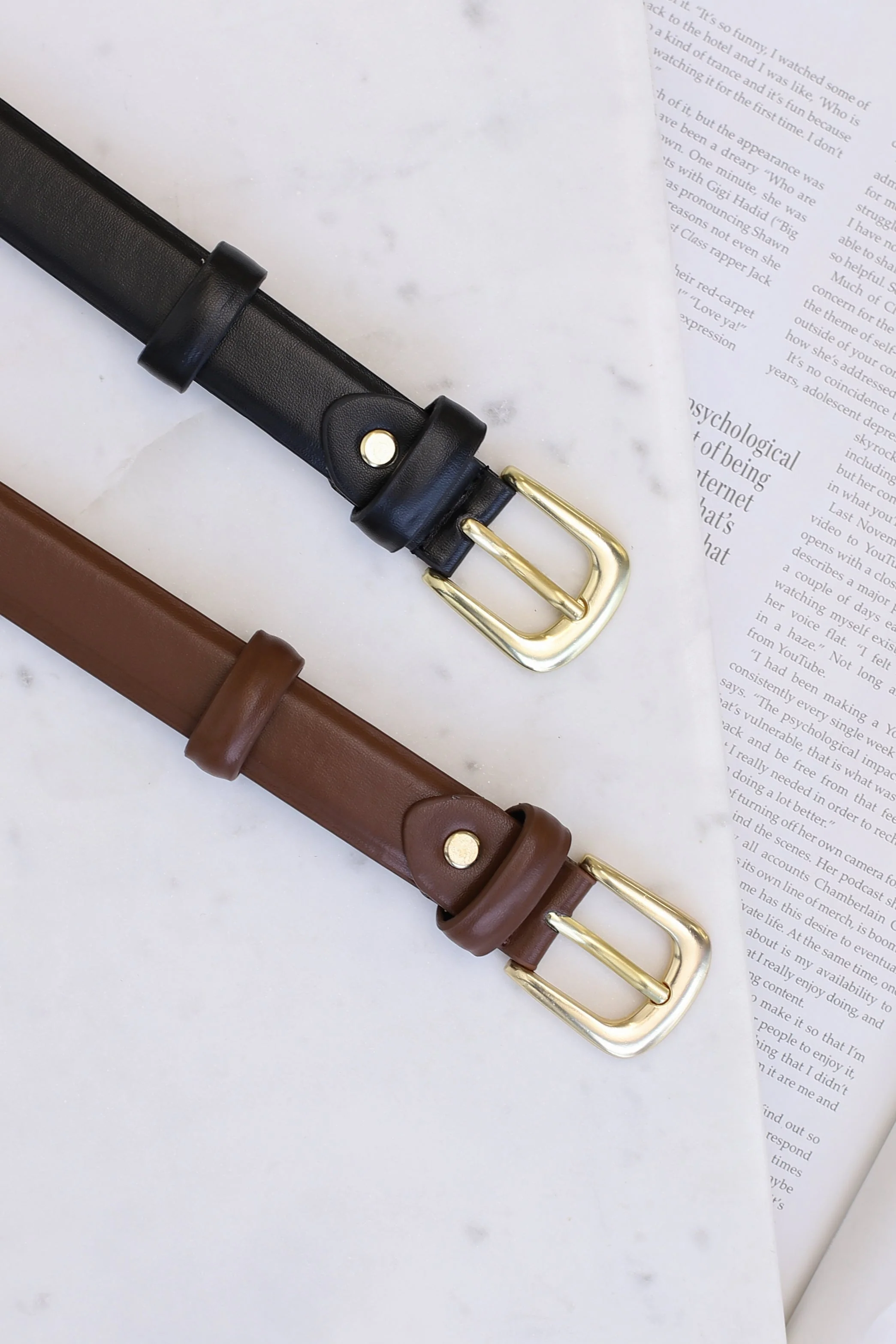 Cruz PU Leather Gold Buckle Thin Belt Set - Black/Brown - Image 8