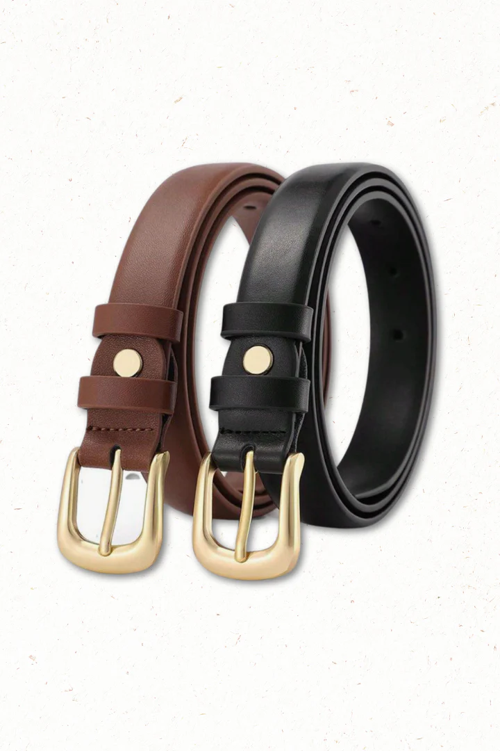 Cruz PU Leather Gold Buckle Thin Belt Set - Black/Brown - Image 9