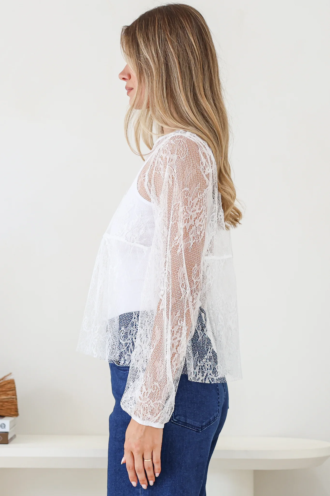 Denni Top - Lace Empire Bustline Pull Over with Matching Singlet Underlay in White - Image 7