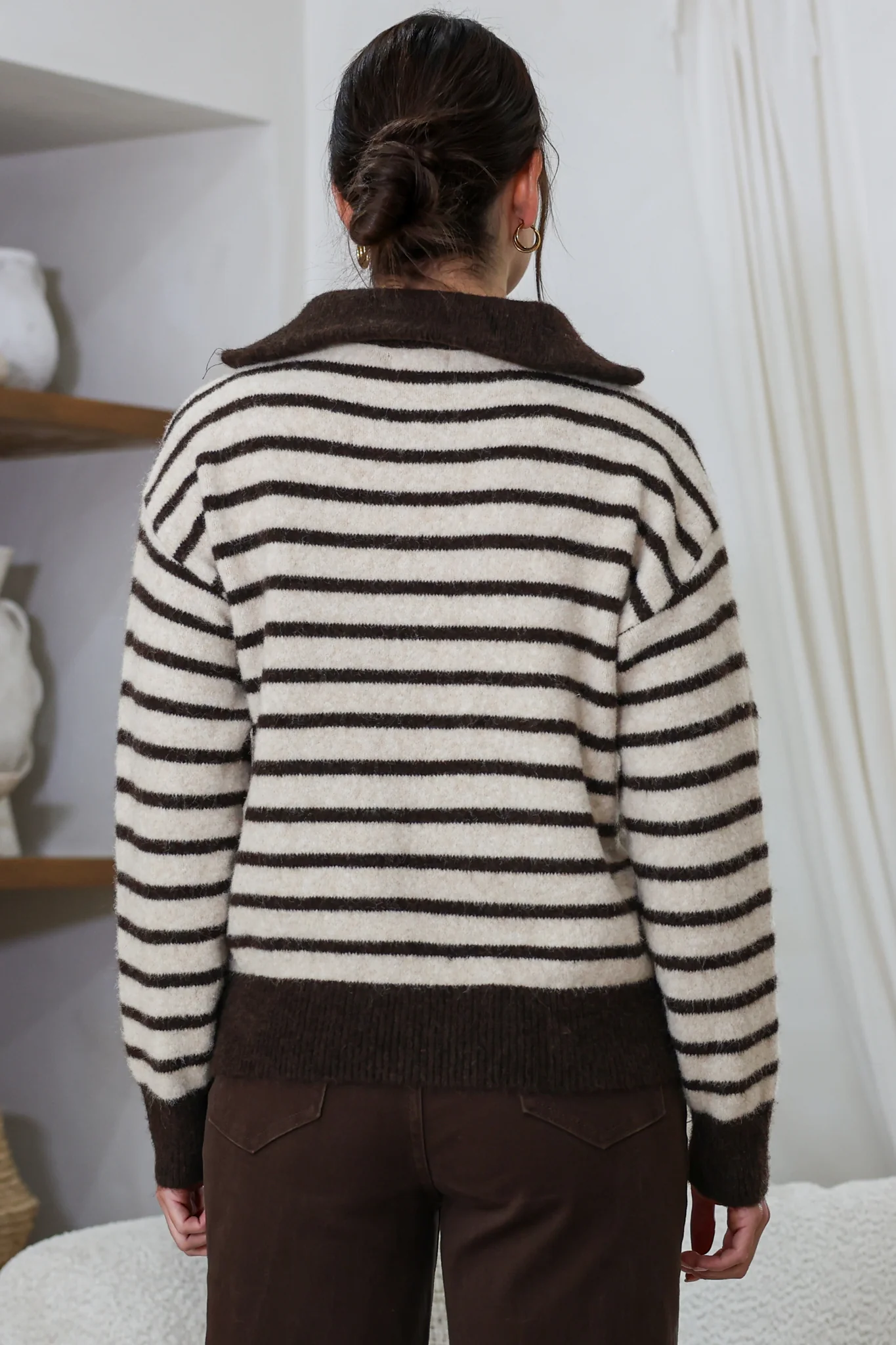 Dennis Jumper - Chunky Collar with Zipper Stripe Knit in Latte - Image 8