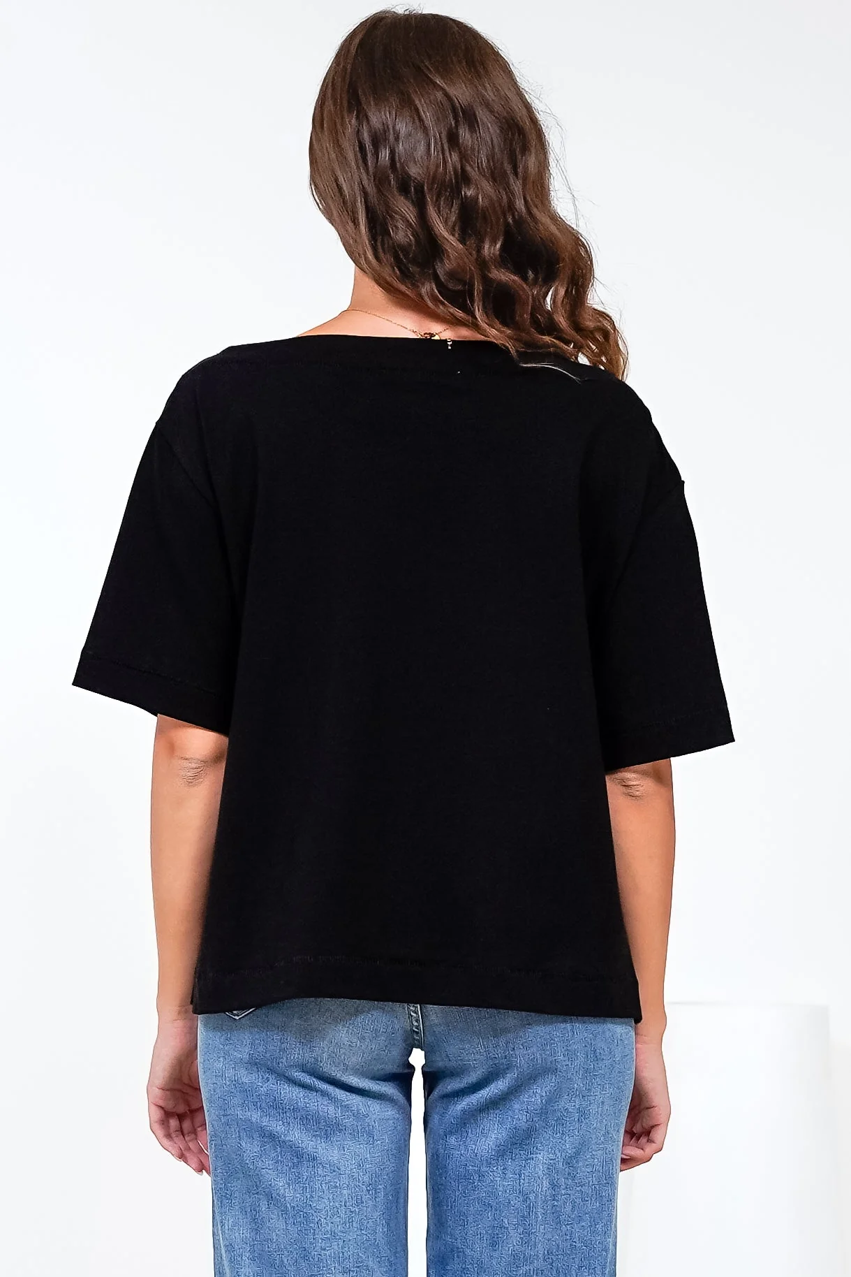 Dolce Top - Asymmetric Neckline Boxy Top with Side Split in Black - Image 9