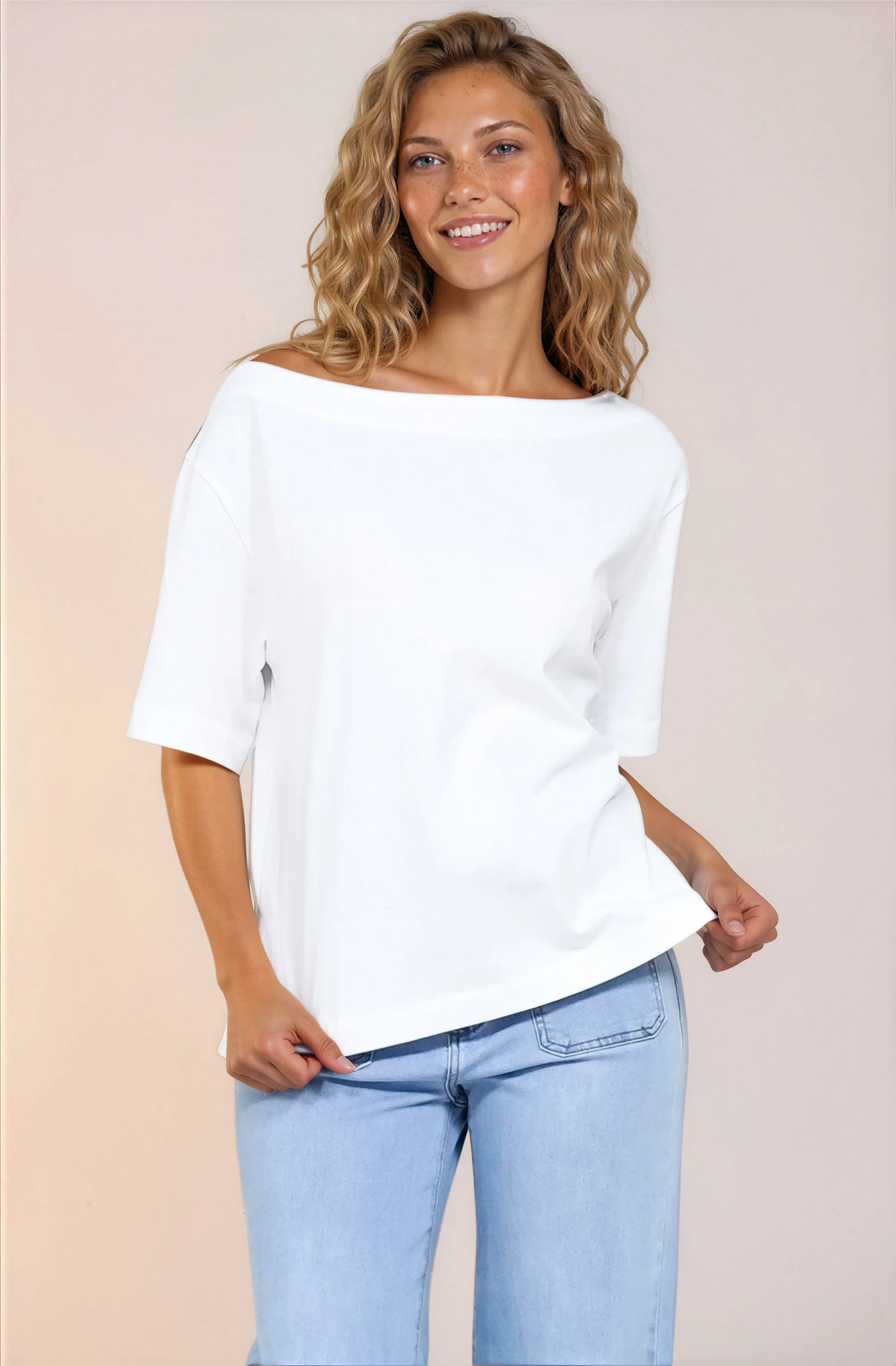 Dolce Top - Asymmetric Neckline Boxy Top with Side Split in White - Image 4