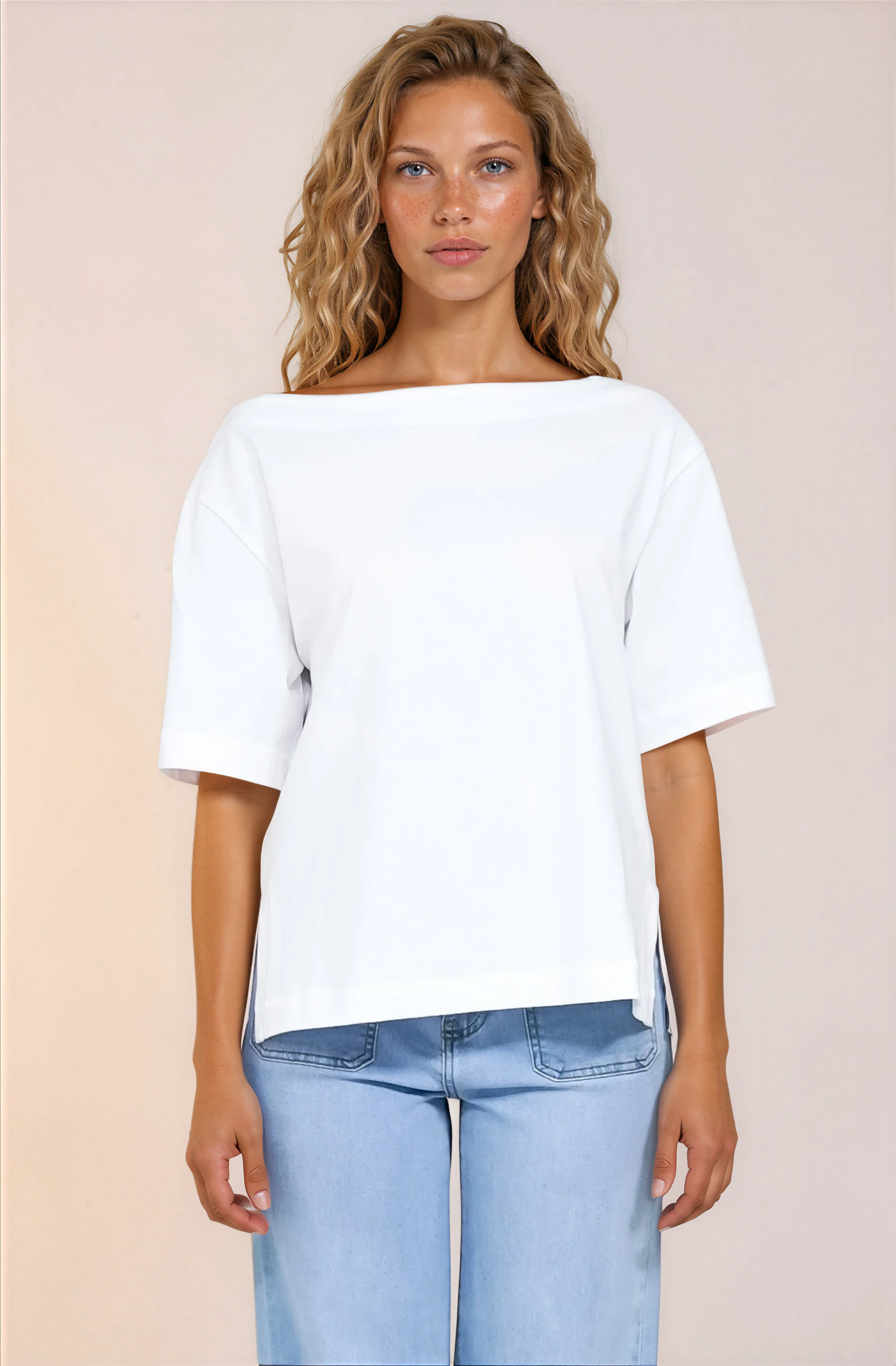 Dolce Top - Asymmetric Neckline Boxy Top with Side Split in White - Image 5