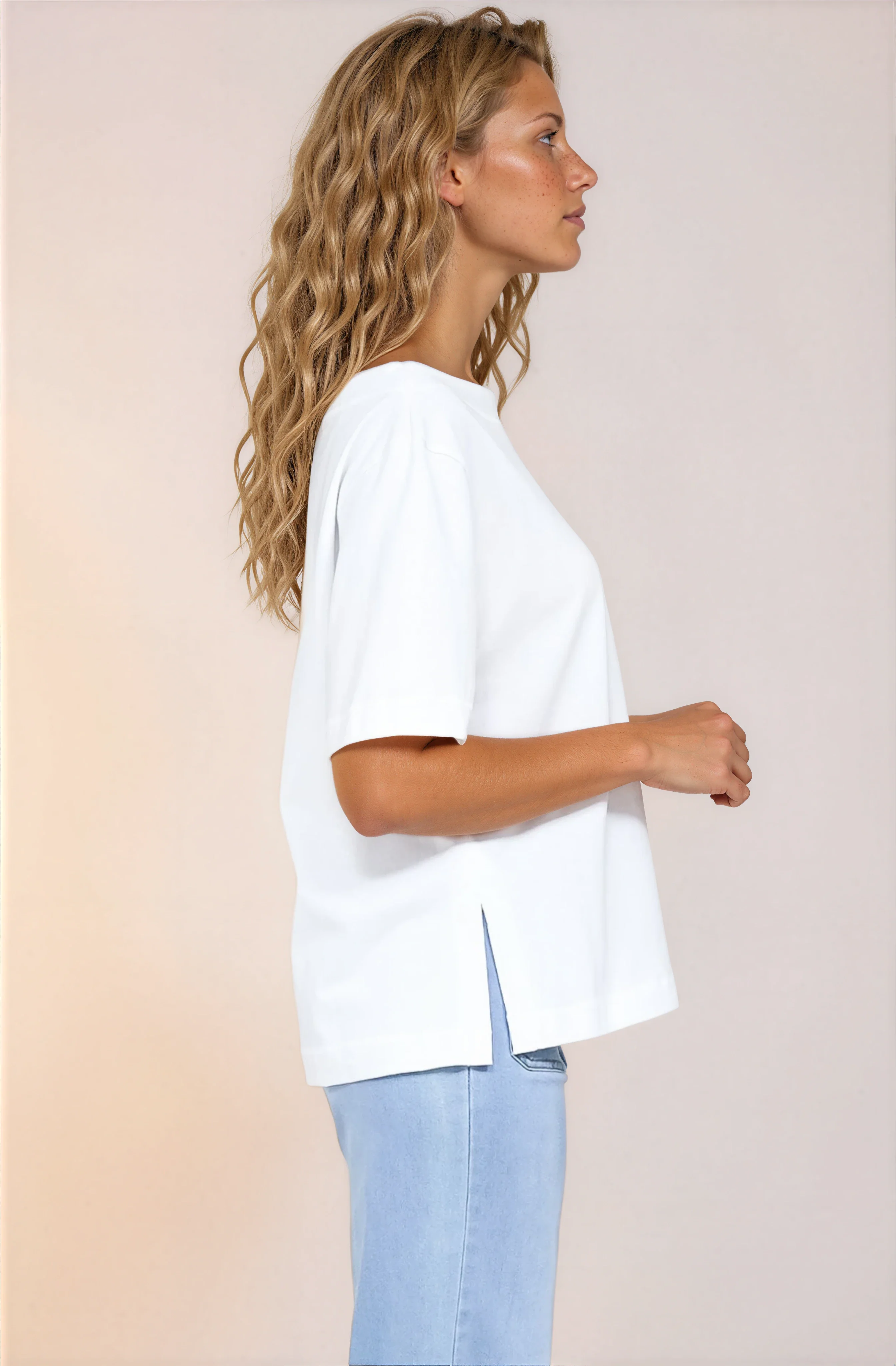 Dolce Top - Asymmetric Neckline Boxy Top with Side Split in White - Image 6