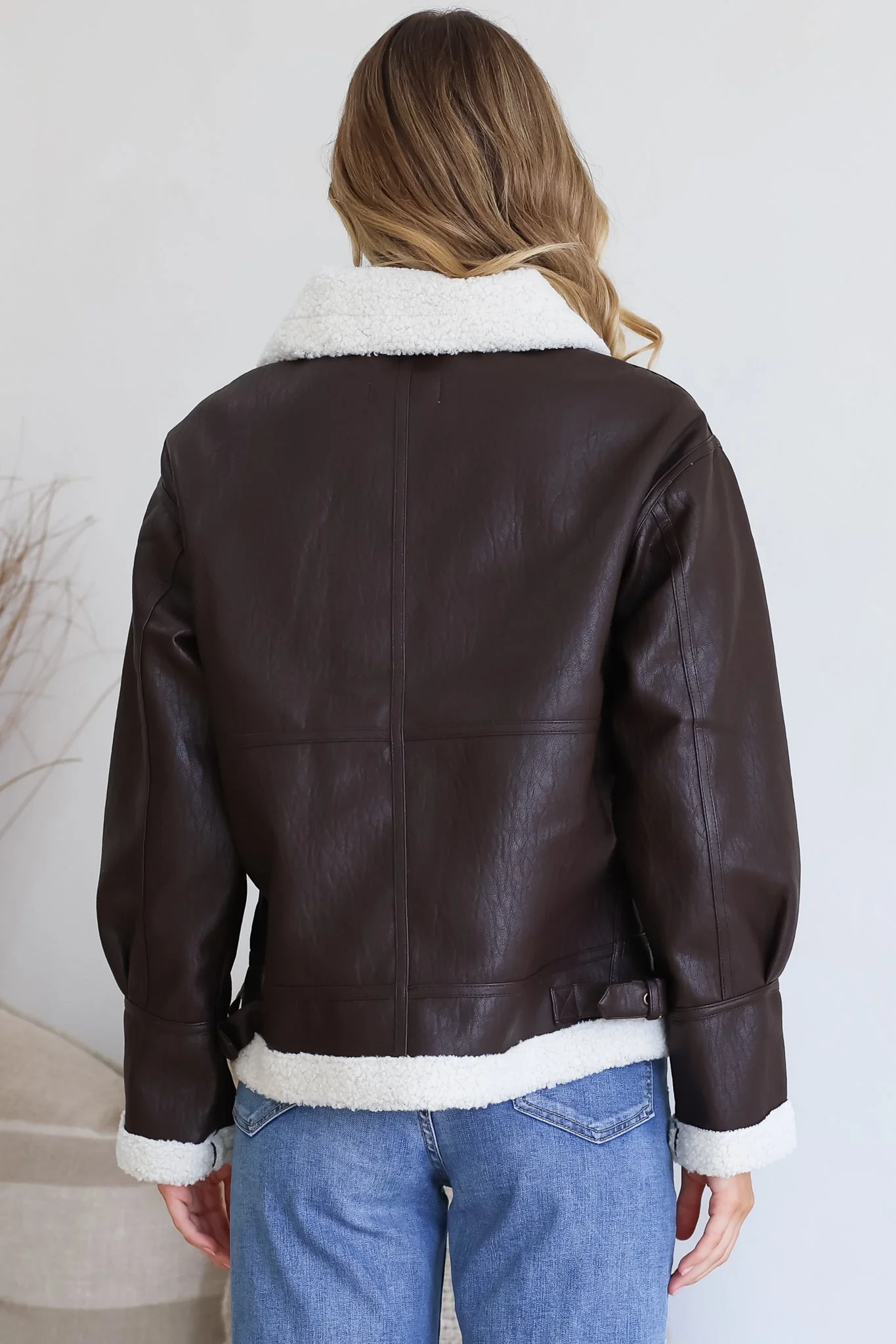 Domingo Jacket - Wing Collared Fleece Lined Biker Jacket in Brown - Image 10