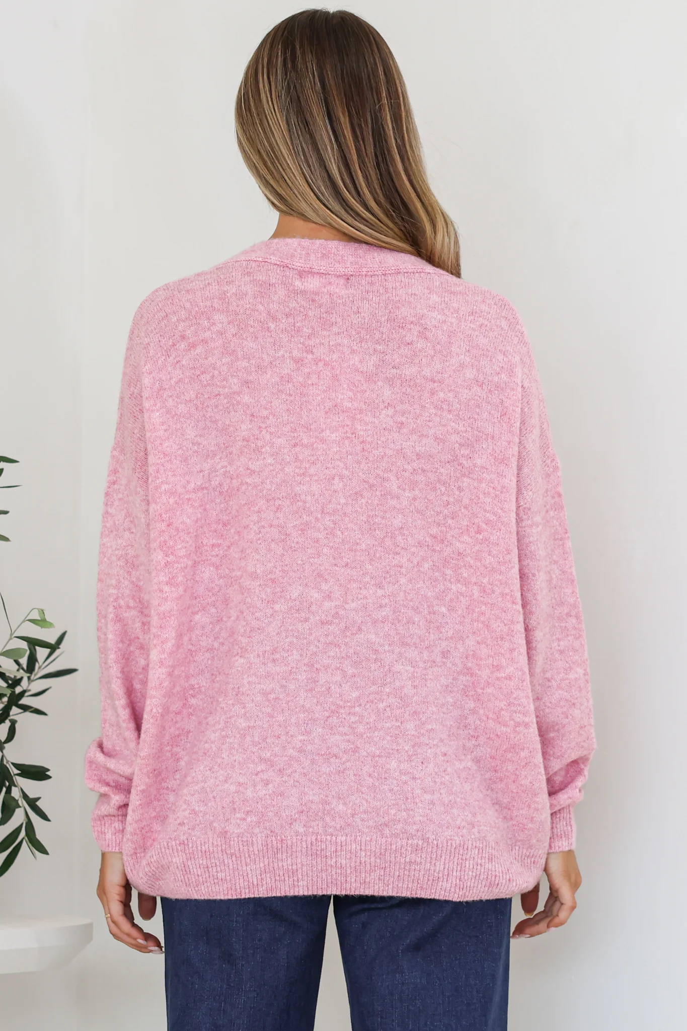 Donoven Jumper - V Neck Lightweight Knit with Ribbed Hemlines in Boysenberry - Image 8